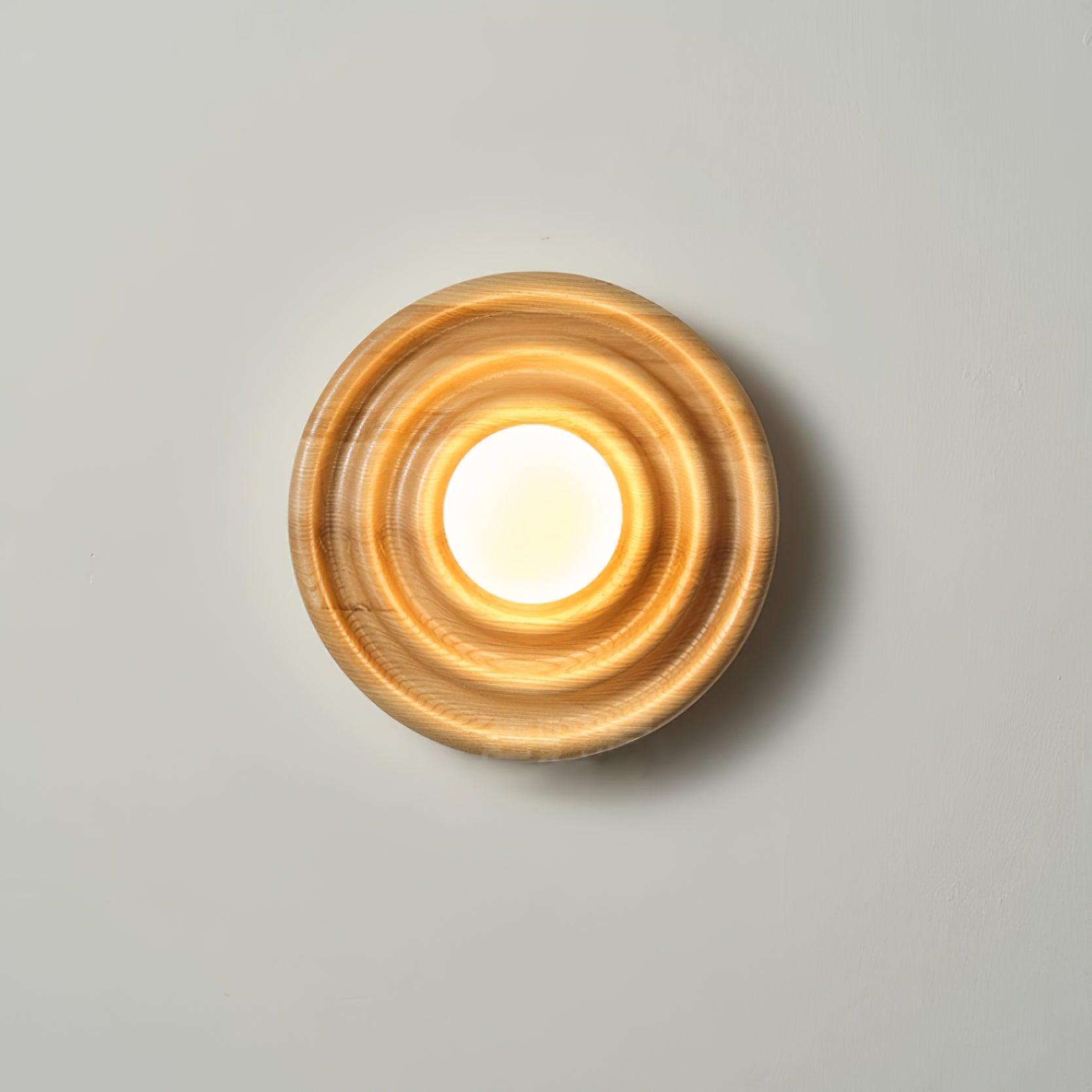 Wall Lamp Ripple with Ash Wood Body and Glass Globe Shade