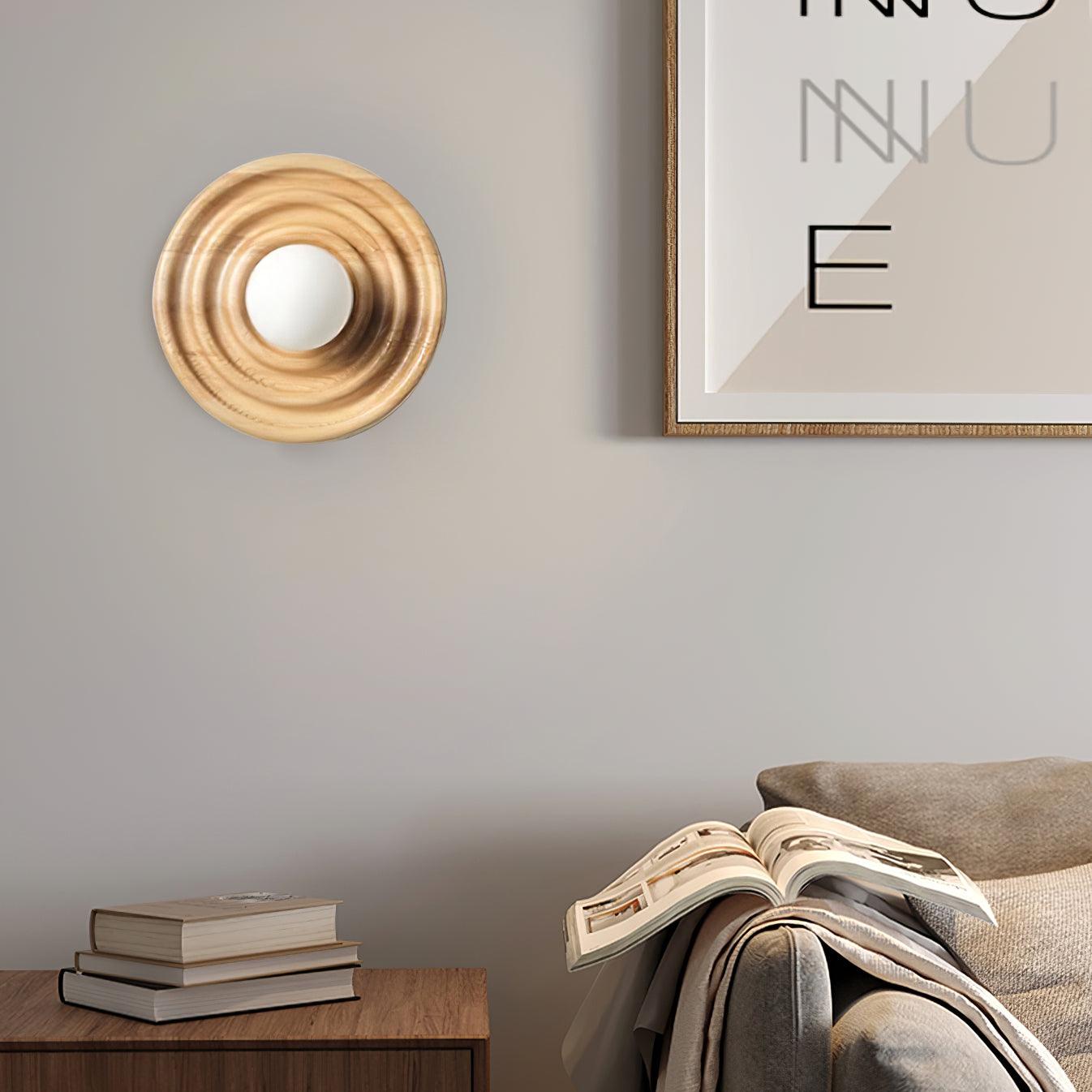 Liora Wall Lamp Ripple with Ash Wood Body and Glass Globe Shade-Neutral Decor
