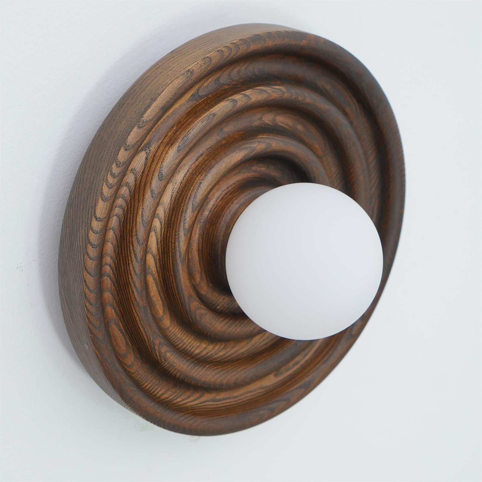 Liora Wall Lamp Ripple with Ash Wood Body and Glass Globe Shade-Neutral Decor