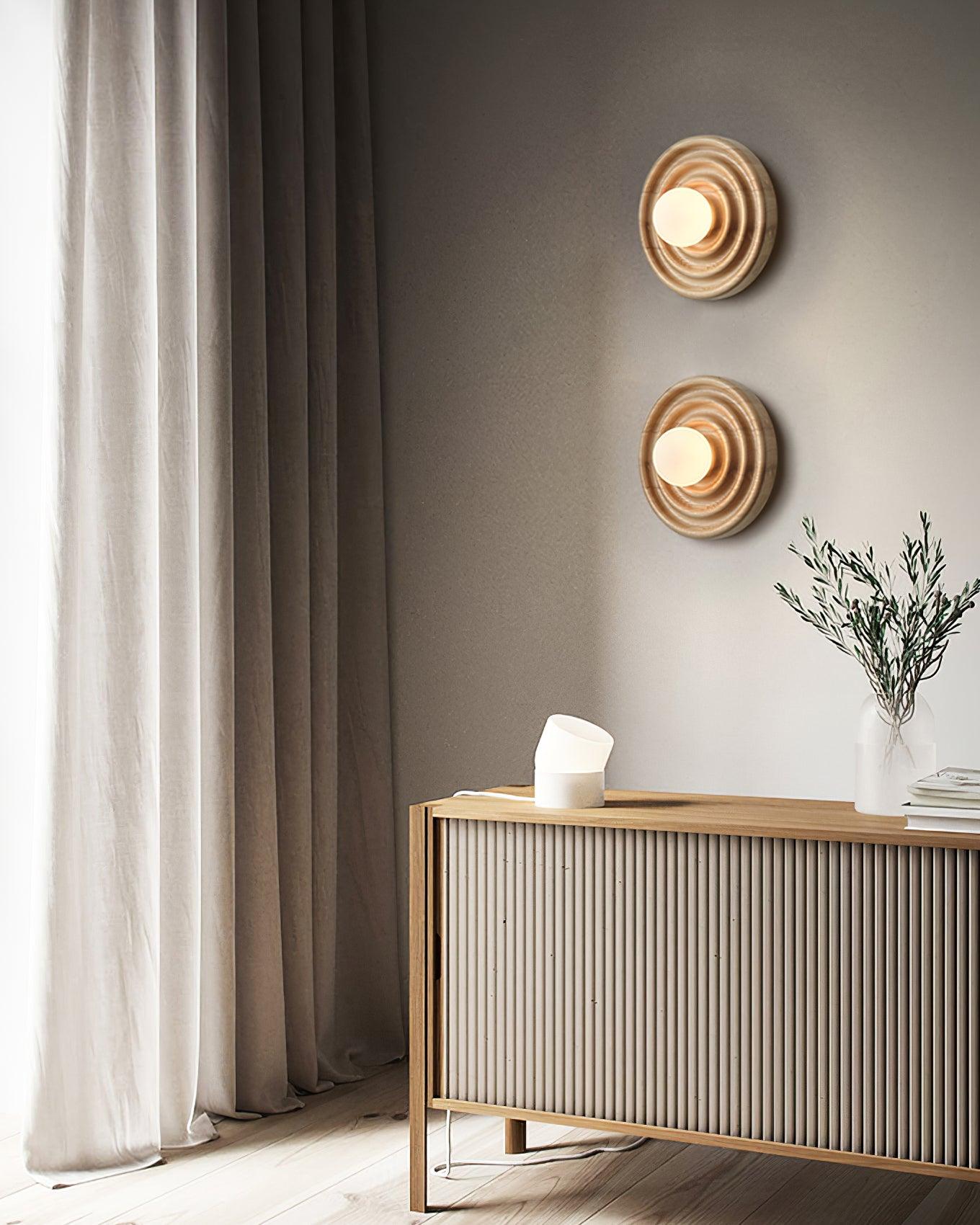 Liora Wall Lamp Ripple with Ash Wood Body and Glass Globe Shade-Neutral Decor