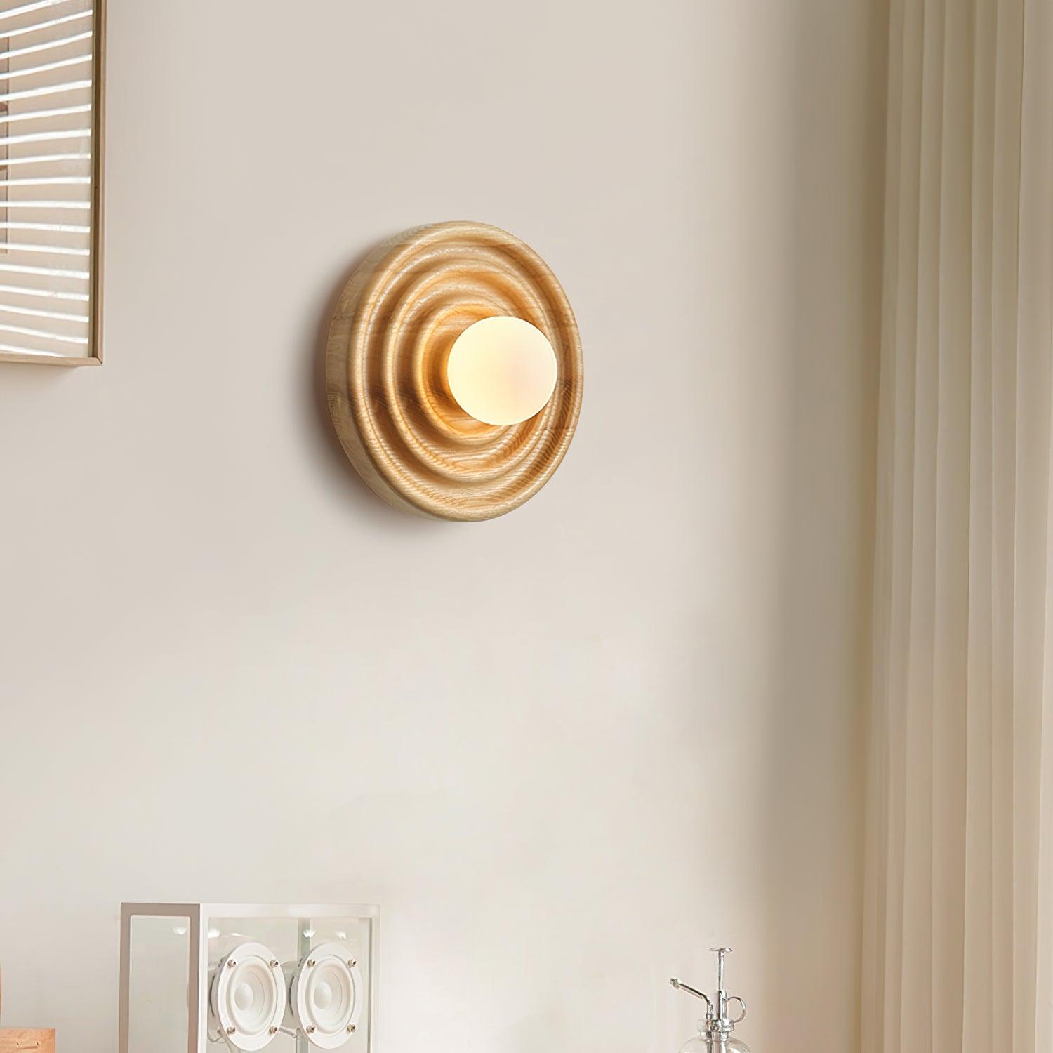 Liora Wall Lamp Ripple with Ash Wood Body and Glass Globe Shade-Neutral Decor