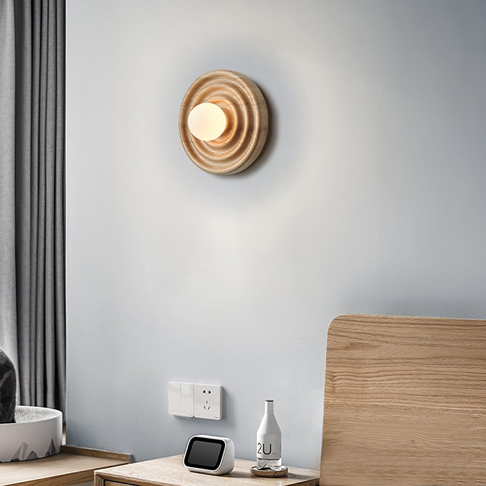 Liora Wall Lamp Ripple with Ash Wood Body and Glass Globe Shade-Neutral Decor