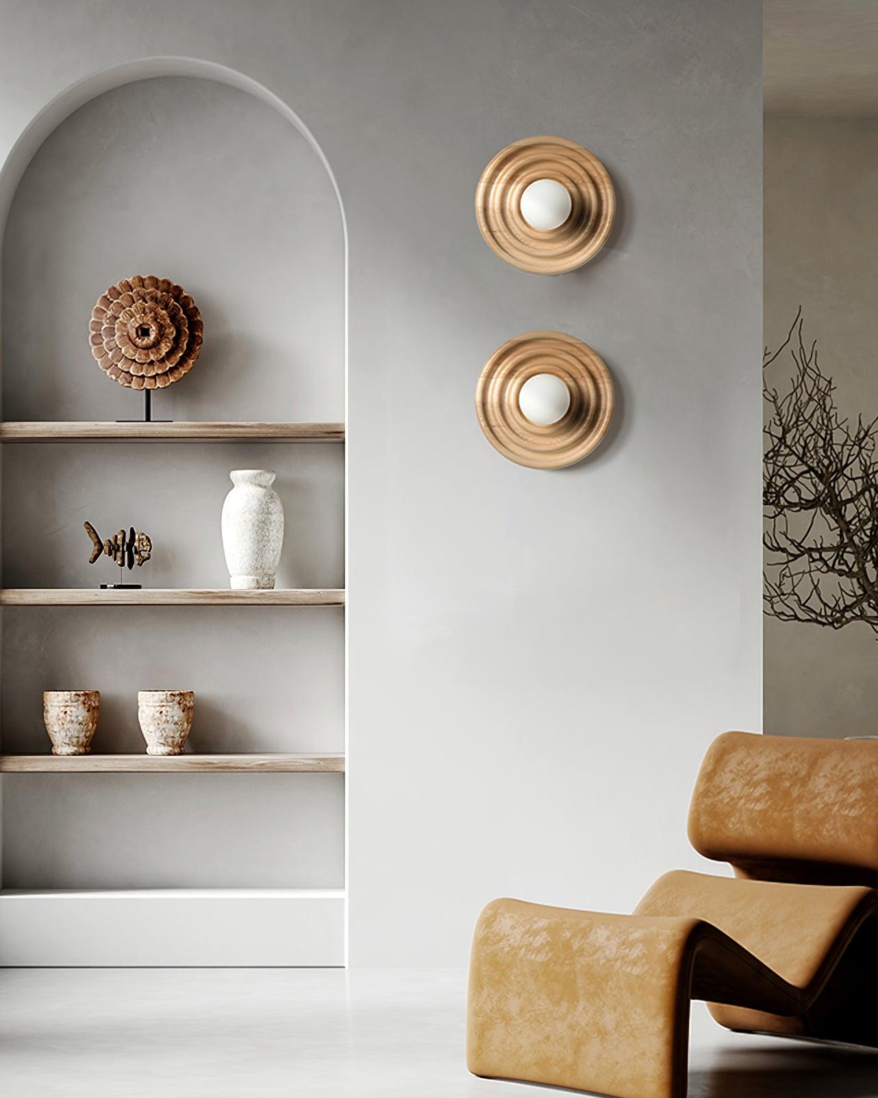 Liora Wall Lamp Ripple with Ash Wood Body and Glass Globe Shade-Neutral Decor