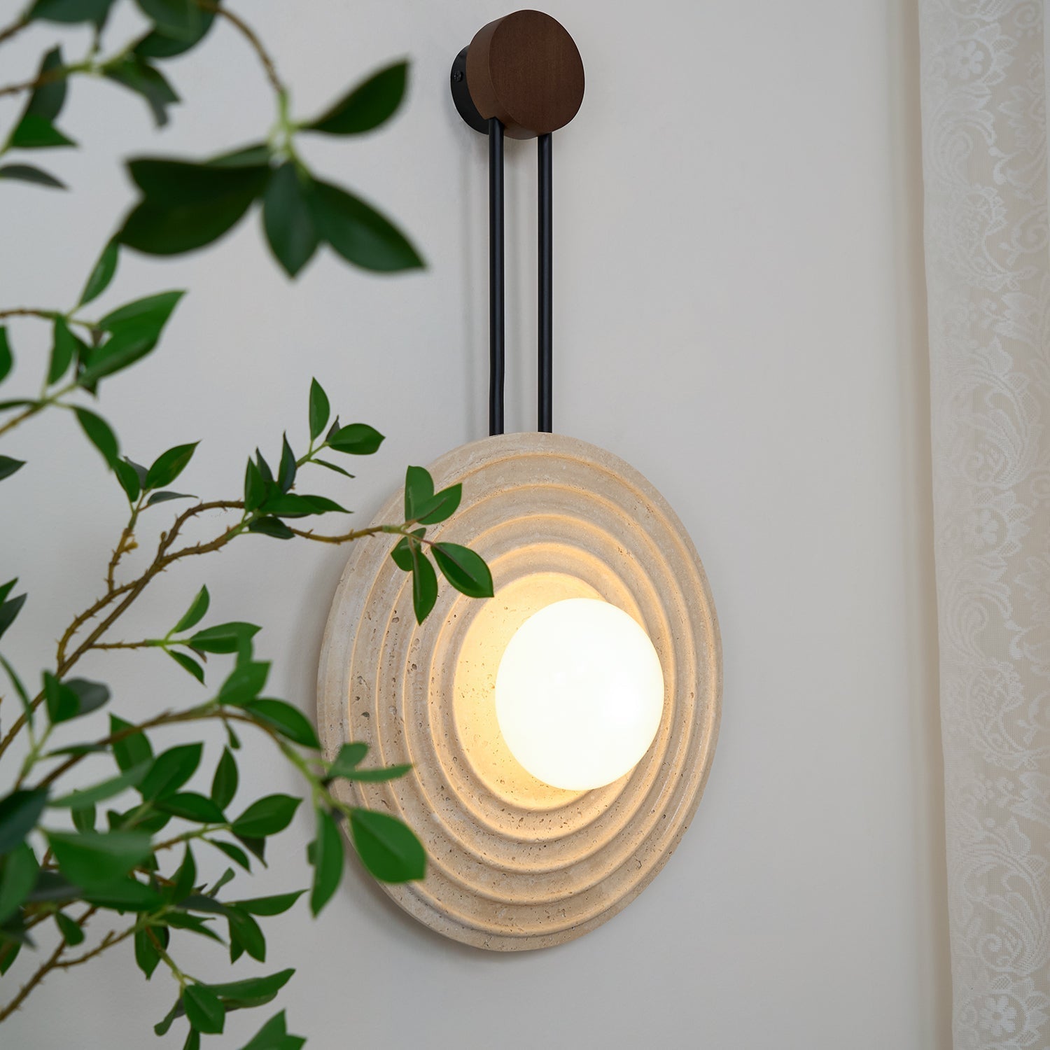Isoror Spiral-Ring Travertine Wall Light-Neutral Decor