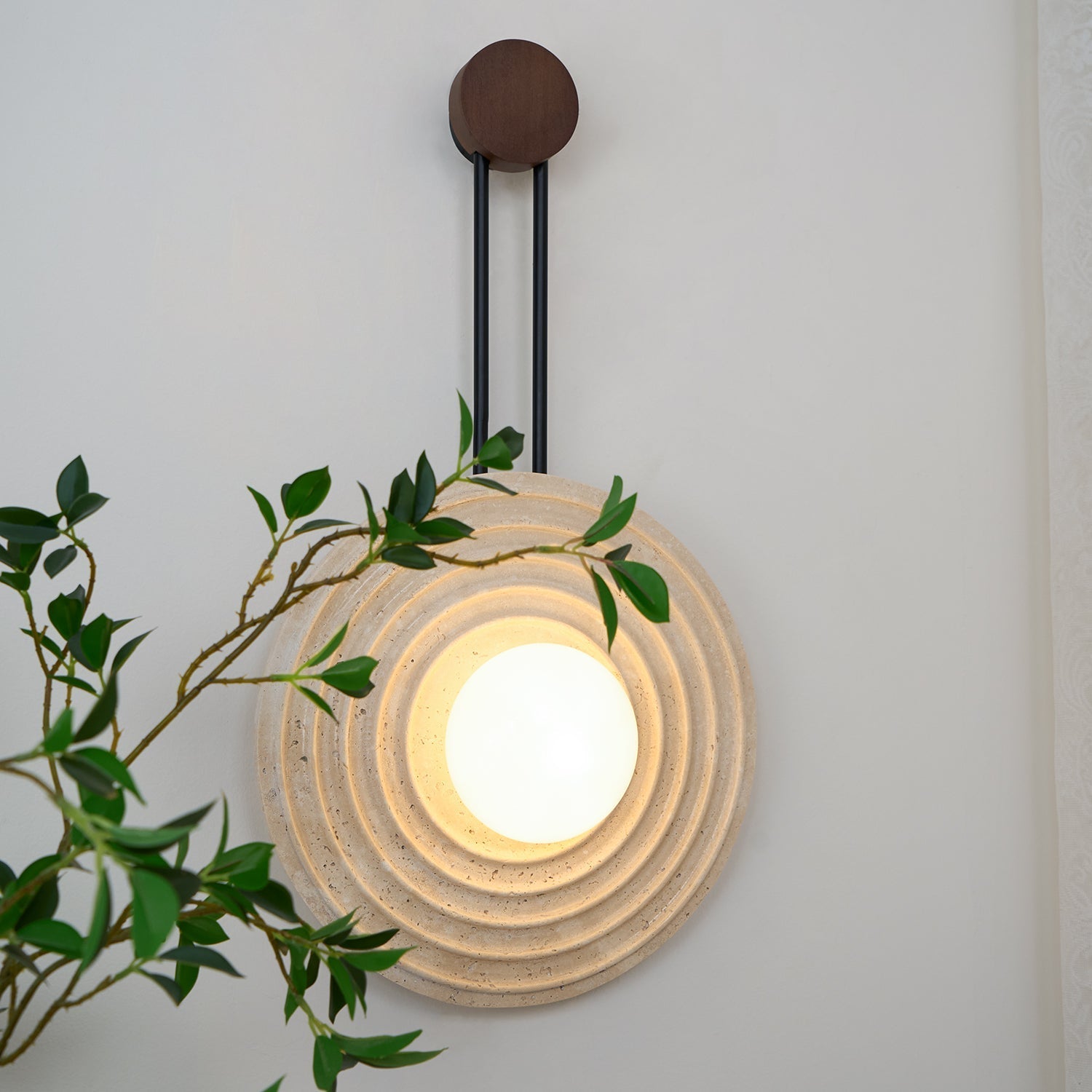 Isoror Spiral-Ring Travertine Wall Light-Neutral Decor