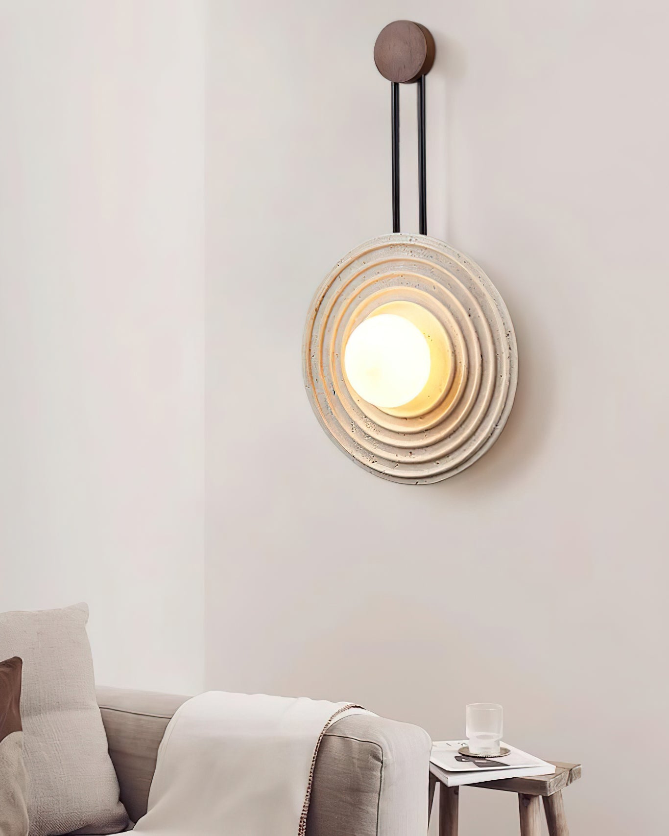 Isoror Spiral-Ring Travertine Wall Light-Neutral Decor