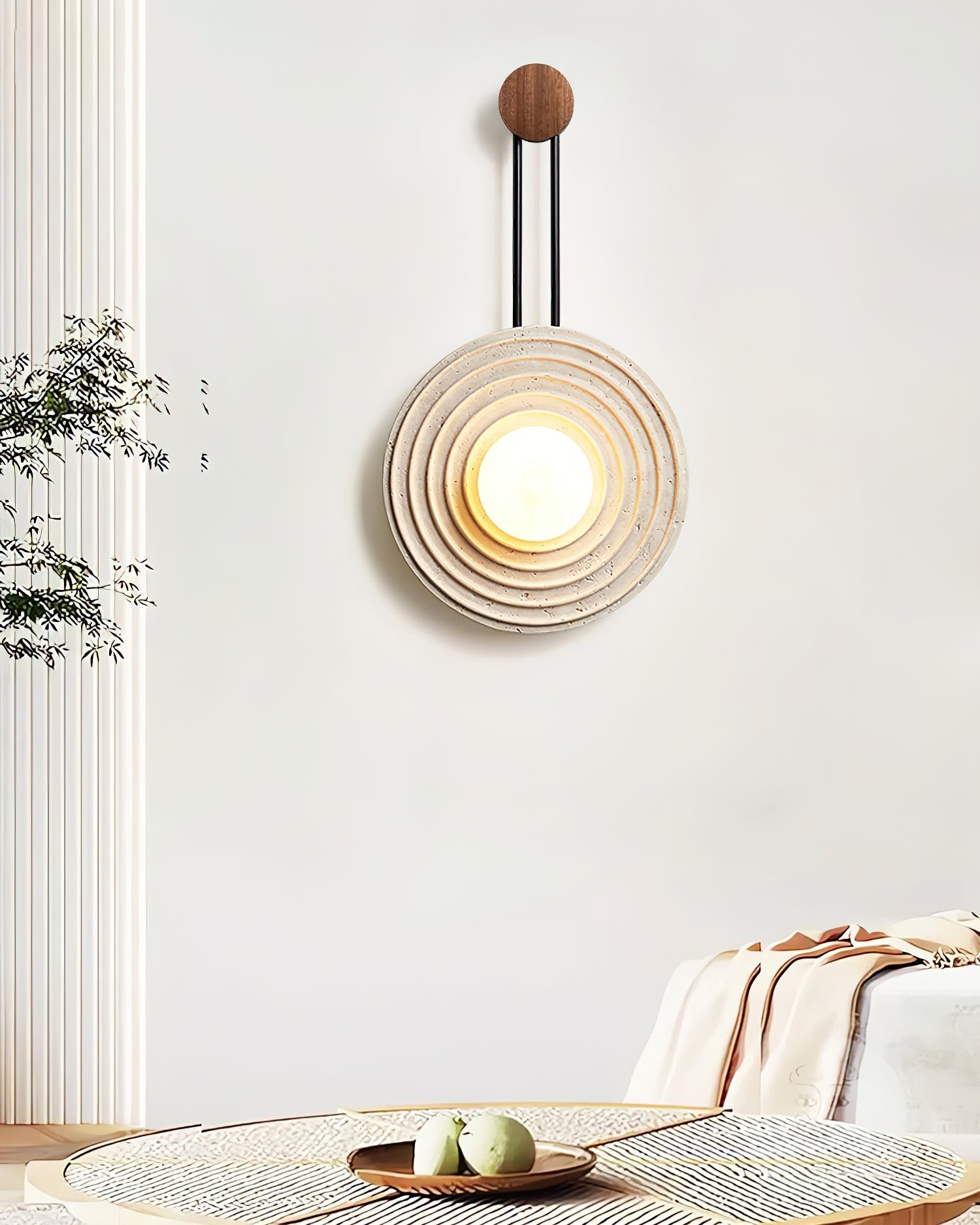 Isoror Spiral-Ring Travertine Wall Light-Neutral Decor