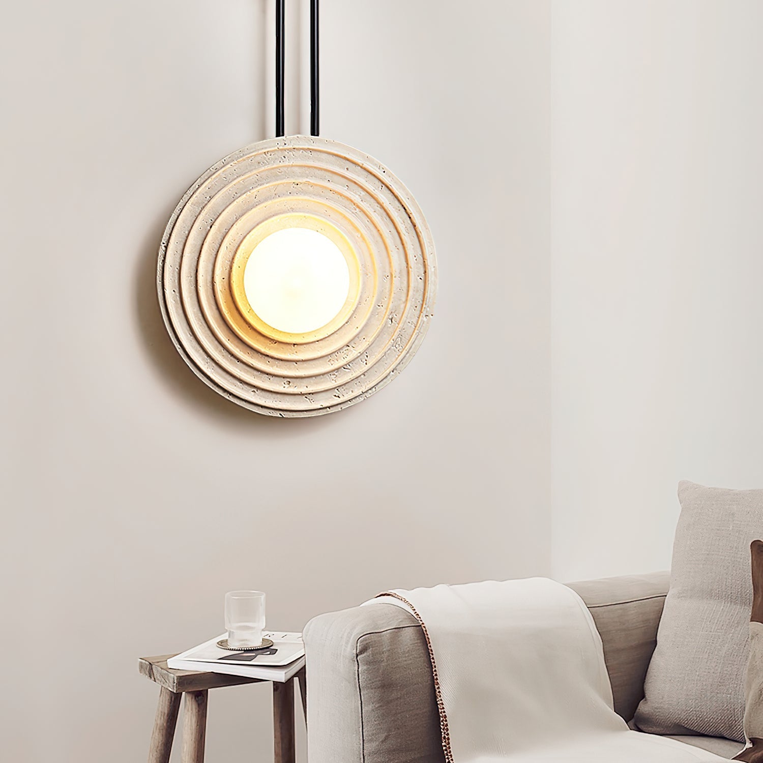 Isoror Spiral-Ring Travertine Wall Light-Neutral Decor