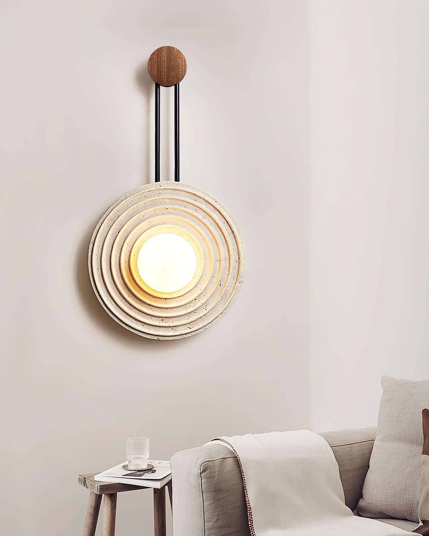 Isoror Spiral-Ring Travertine Wall Light-Neutral Decor