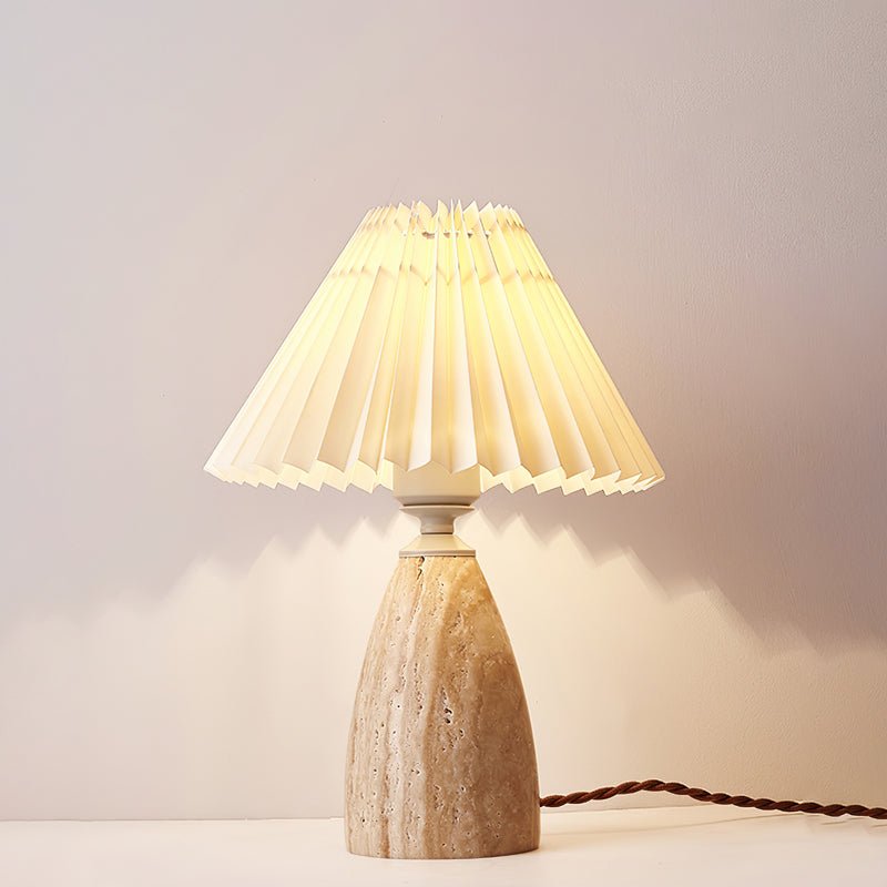 Arsorarae Pleated Travertine Table Lamp-Neutral Decor
