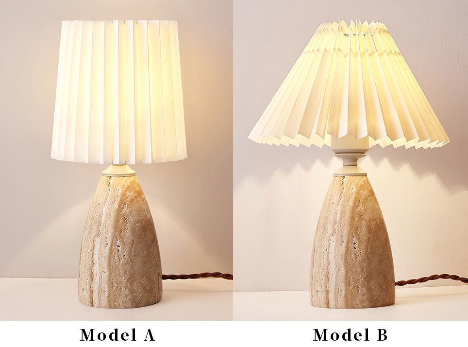 Arsorarae Pleated Travertine Table Lamp-Neutral Decor