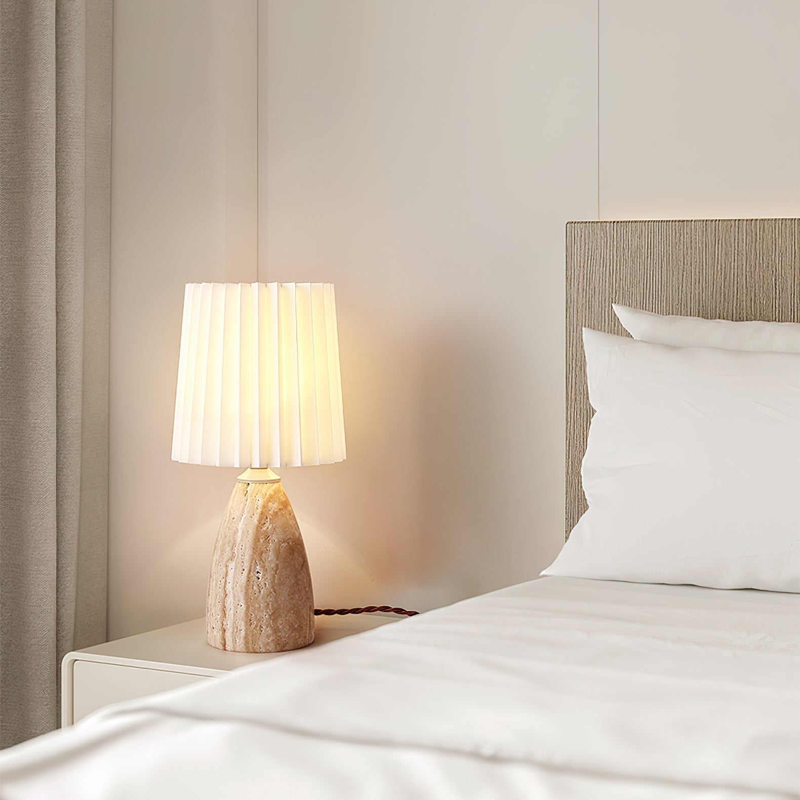 Arsorarae Pleated Travertine Table Lamp-Neutral Decor