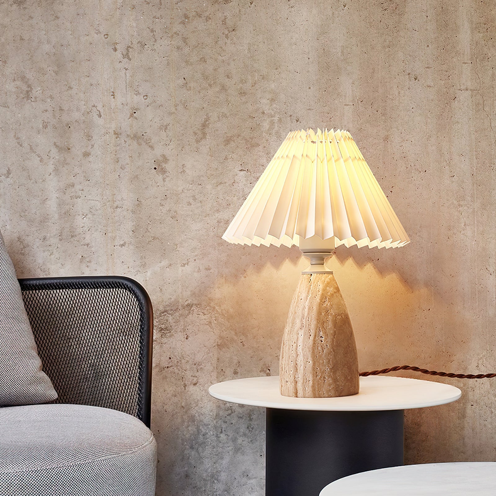 Arsorarae Pleated Travertine Table Lamp-Neutral Decor