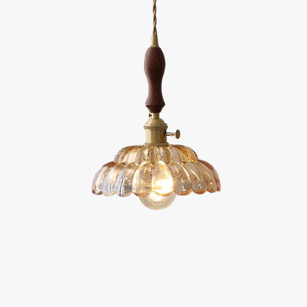 Valentina Modern LED Pendant Light Wooden Handle Metal Glass Bedroom - Neutral Decor