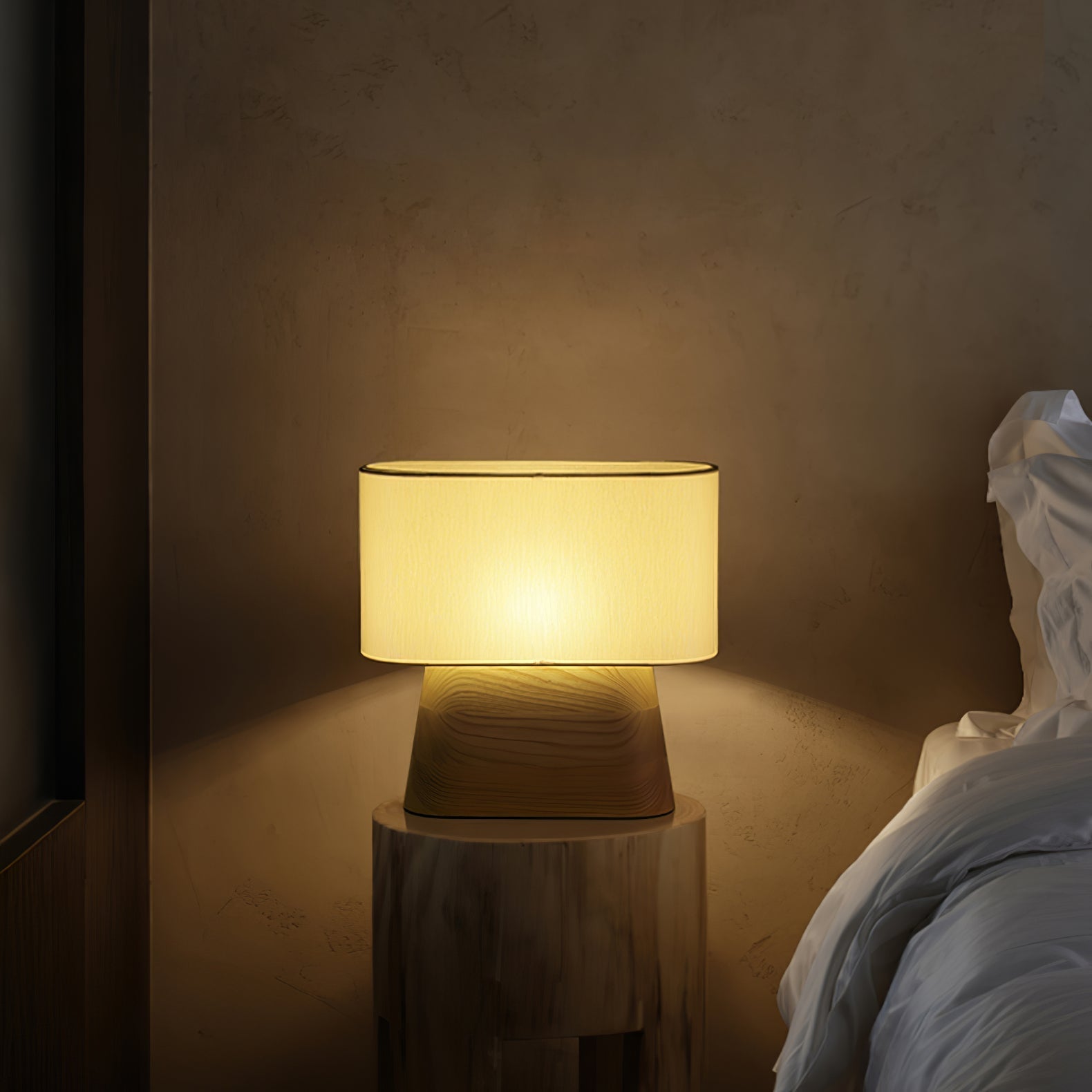 Grashen Wood & Fabric Table Lamp-Neutral Decor
