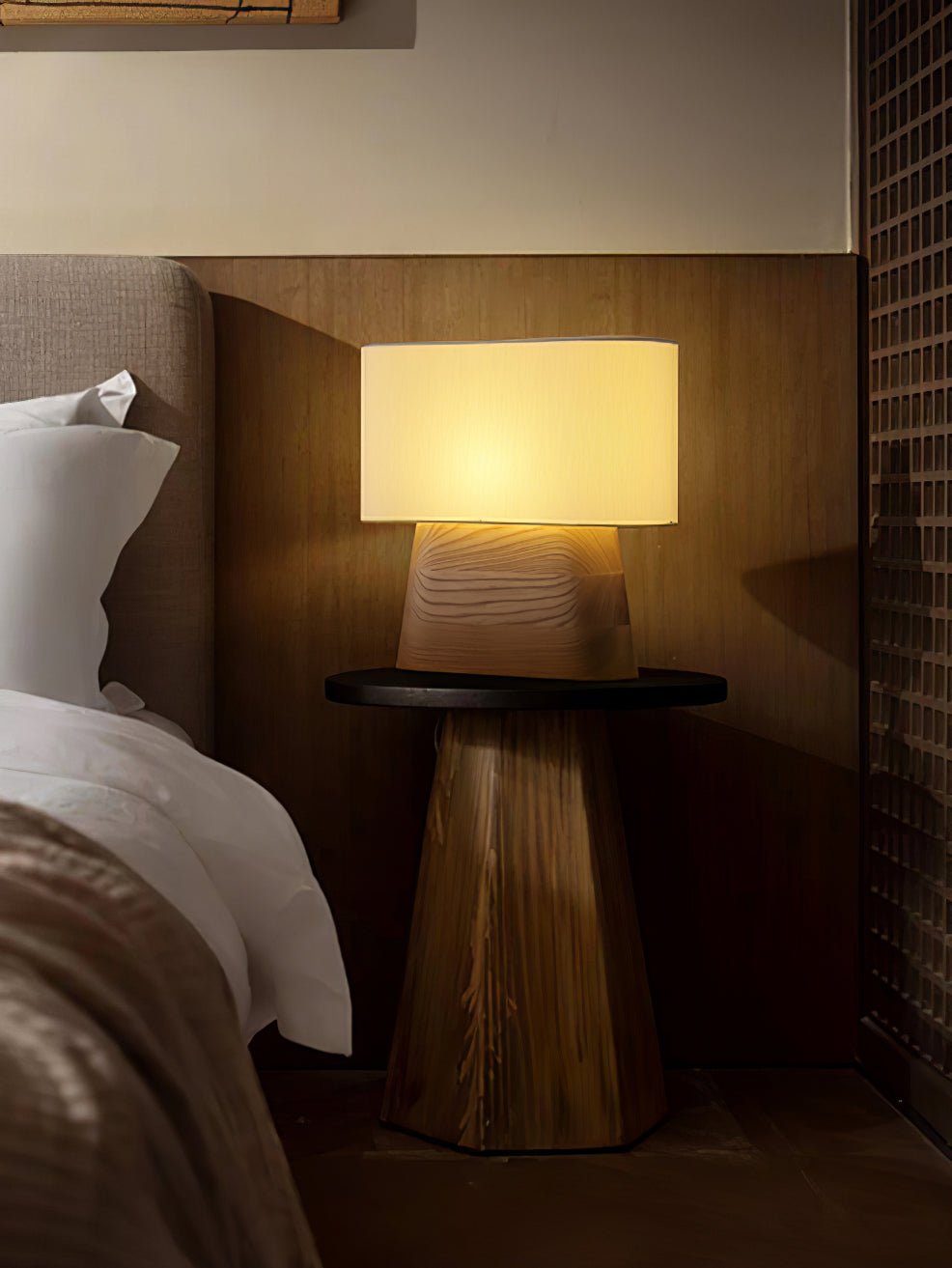 Grashen Wood & Fabric Table Lamp-Neutral Decor