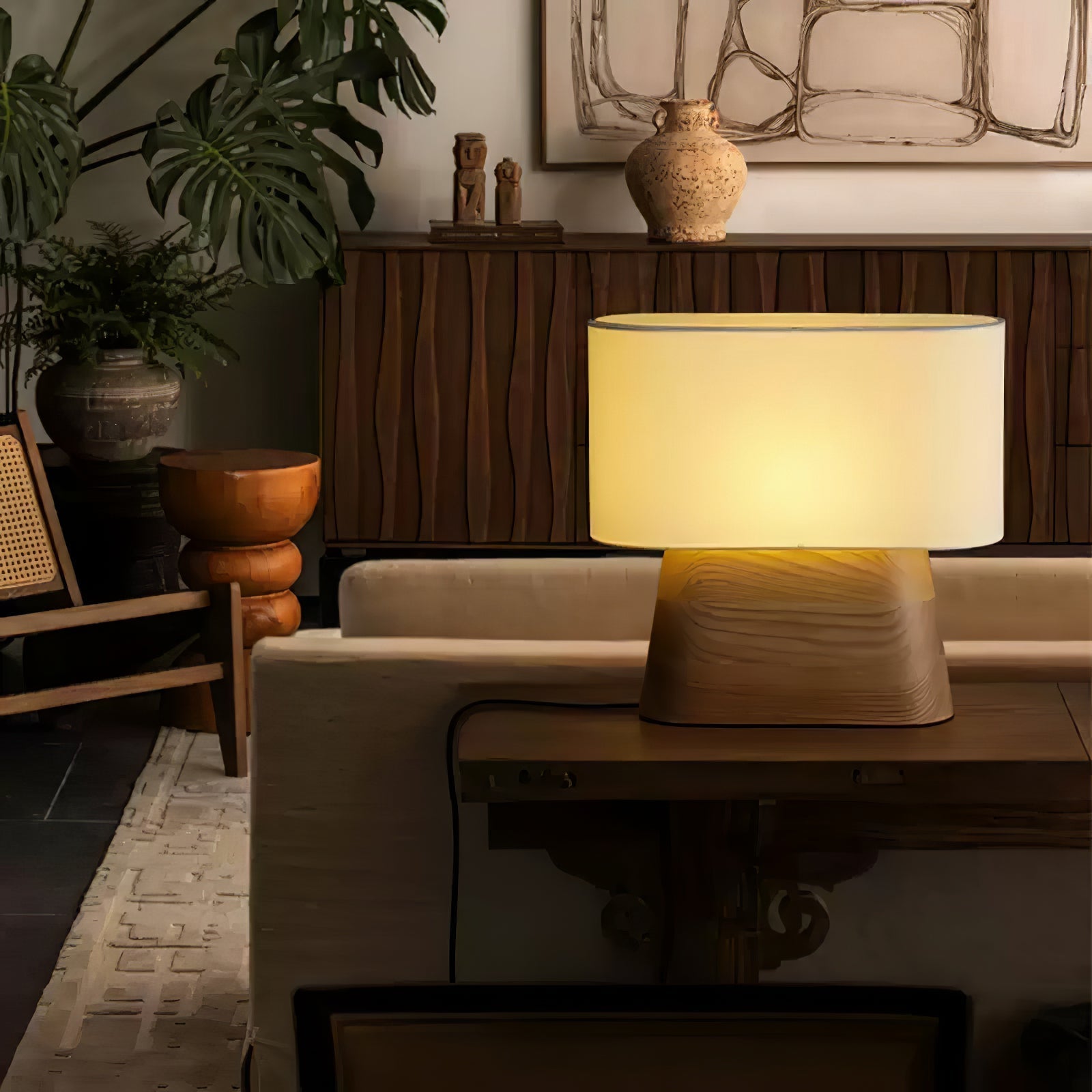 Grashen Wood & Fabric Table Lamp-Neutral Decor