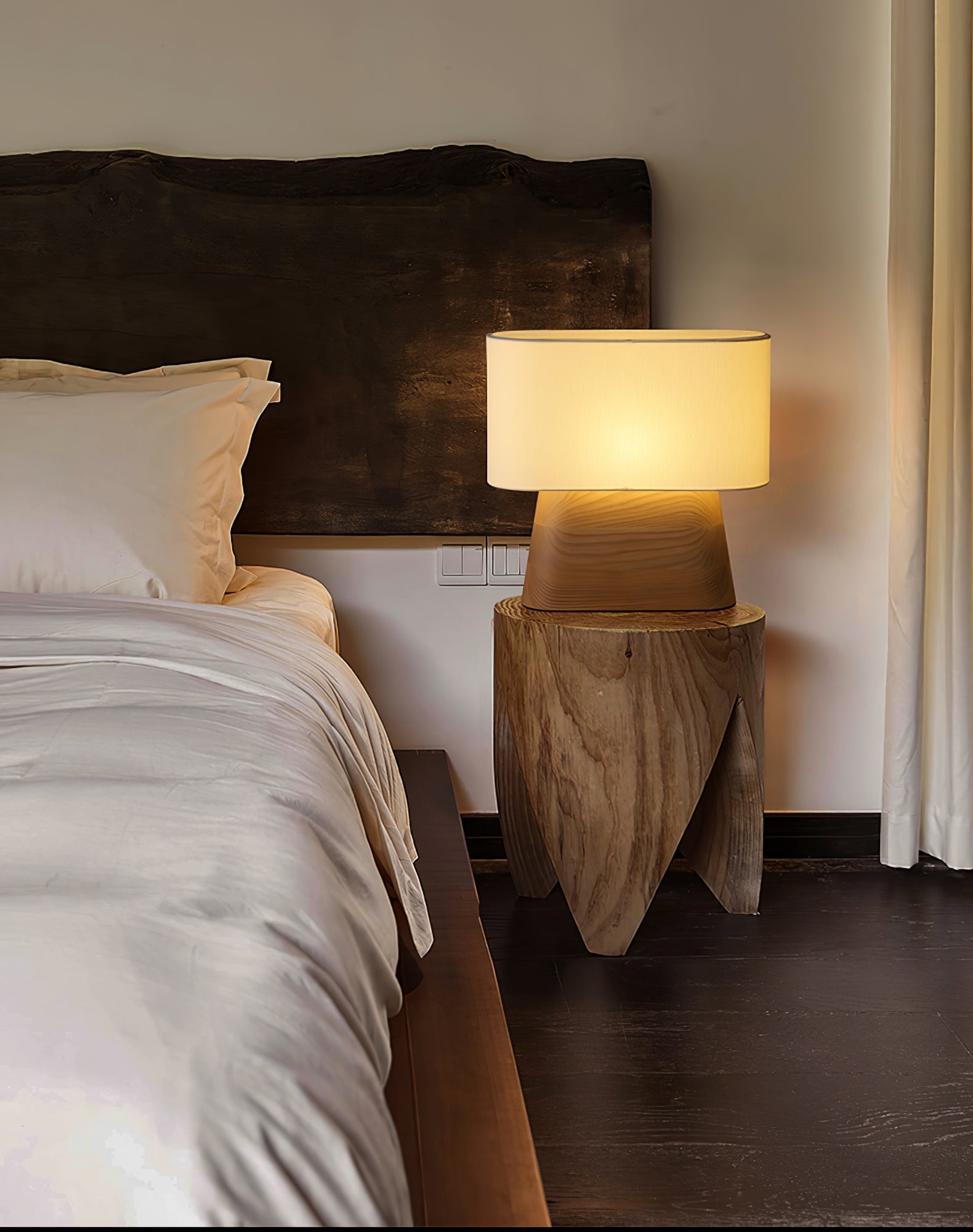Grashen Wood & Fabric Table Lamp-Neutral Decor