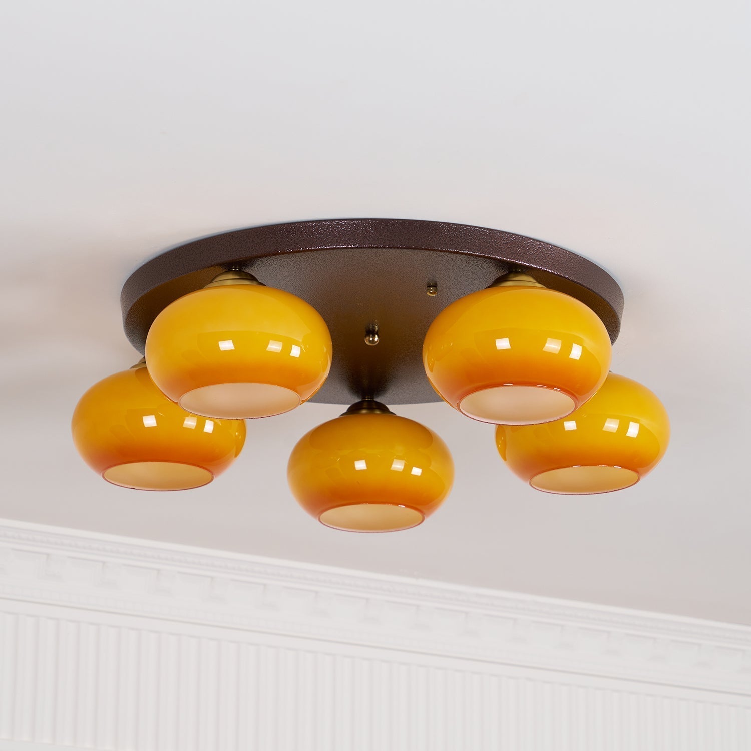Luno 5-Light Amber Glass Flush Mount Ceiling Light-Neutral Decor