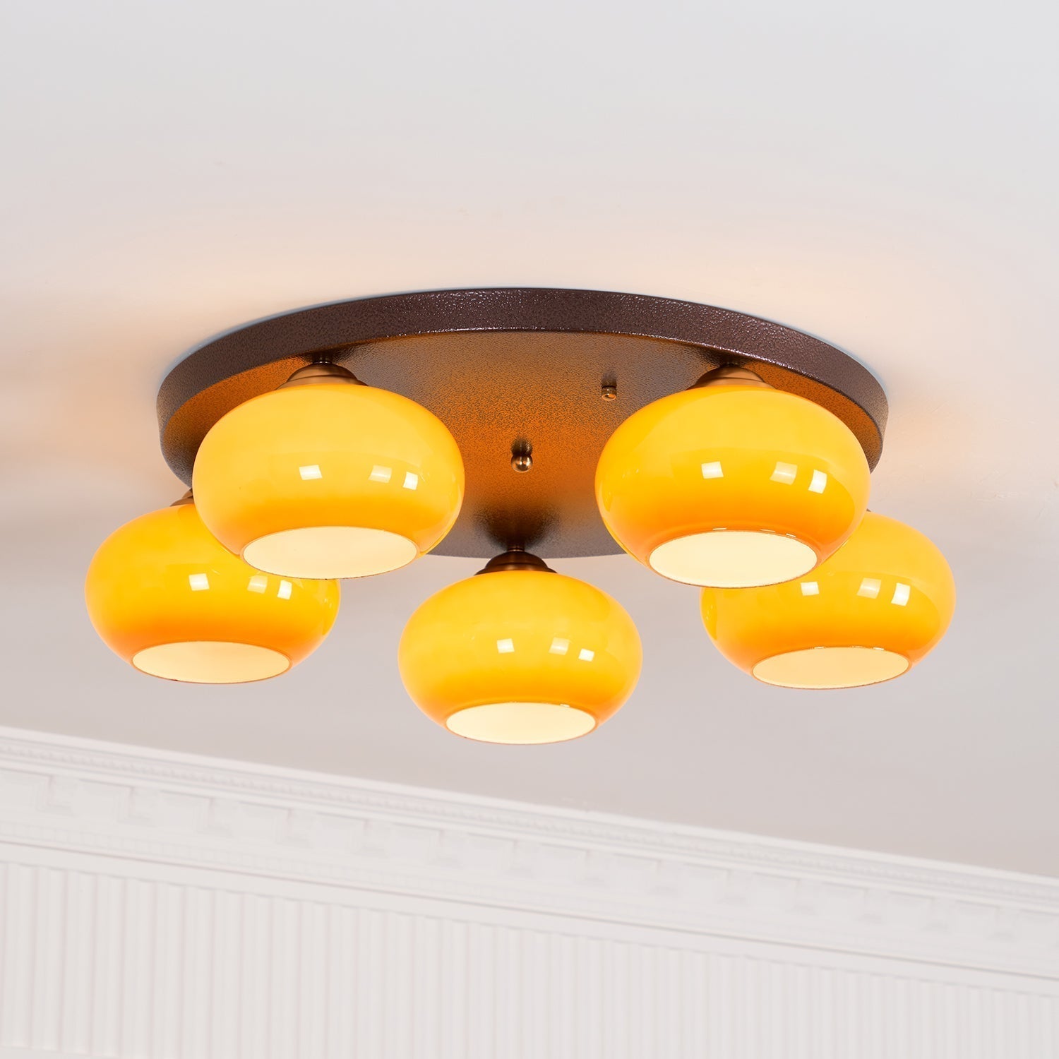 Luno 5-Light Amber Glass Flush Mount Ceiling Light-Neutral Decor