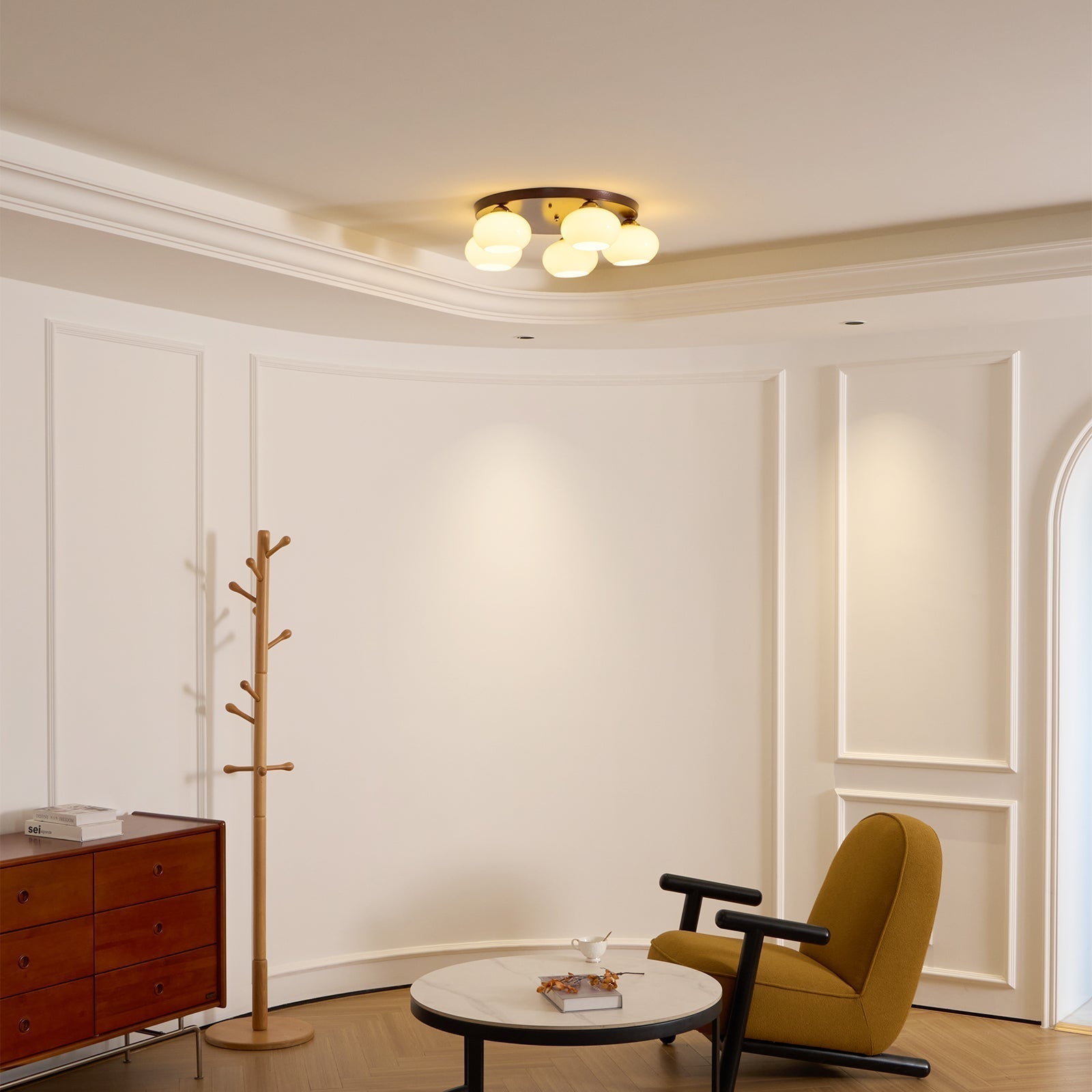 Luno 5-Light Amber Glass Flush Mount Ceiling Light-Neutral Decor