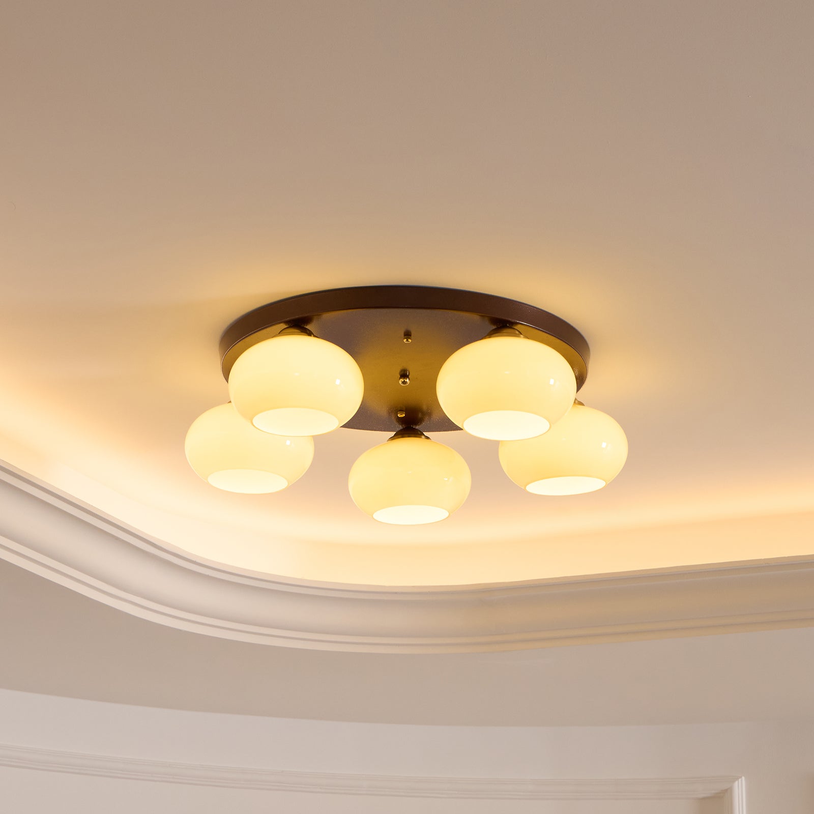 Aurevo 5-Light Amber Glass Flush Mount Ceiling Light