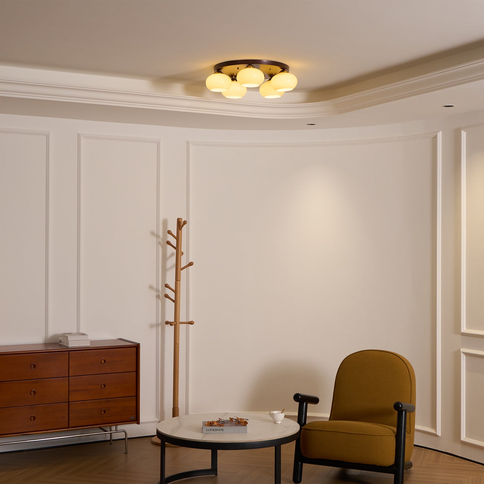 Aurevo 5-Light Amber Glass Flush Mount Ceiling Light