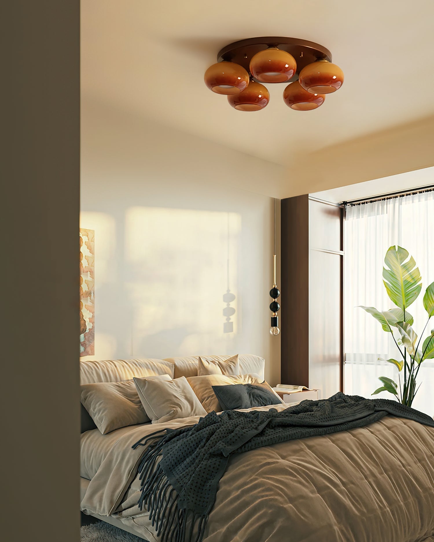 Luno 5-Light Amber Glass Flush Mount Ceiling Light-Neutral Decor