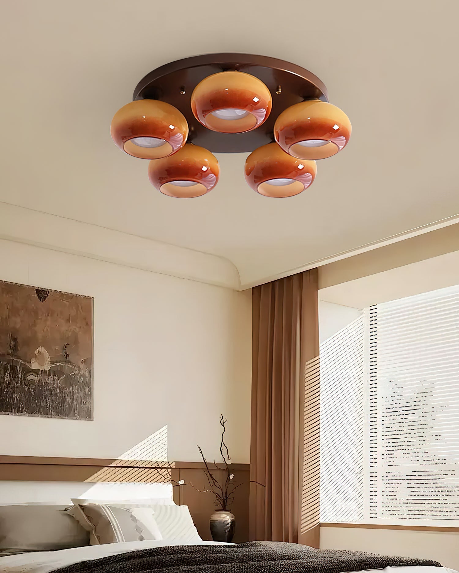 Luno 5-Light Amber Glass Flush Mount Ceiling Light-Neutral Decor