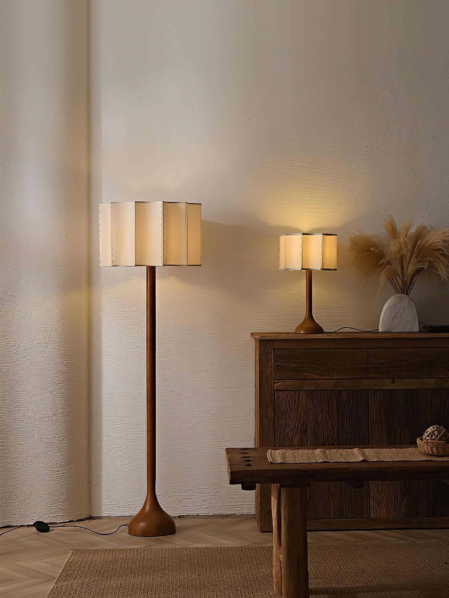 Livenq Wood Fabric Retro Table Lamp-Neutral Decor