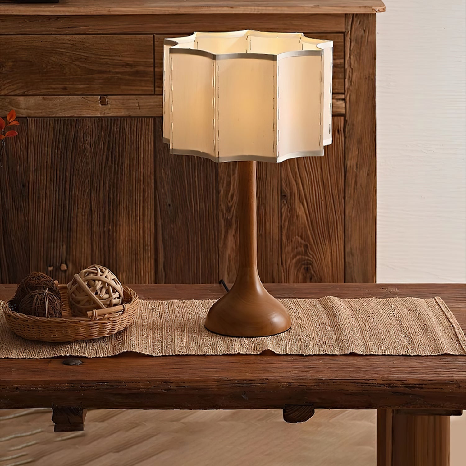Livenq Wood Fabric Retro Table Lamp-Neutral Decor