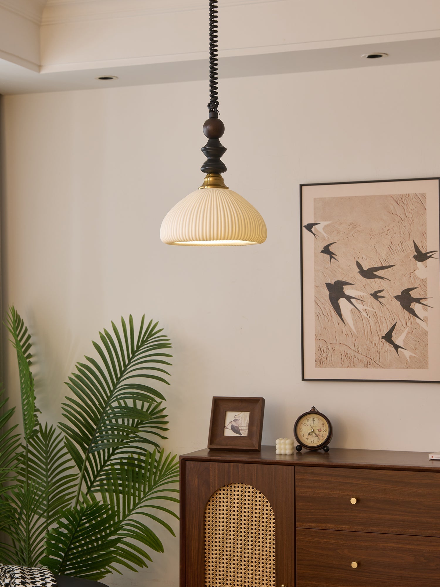 Halcyon Modern Minimalist Arch Wood Pendant Light-Neutral Decor