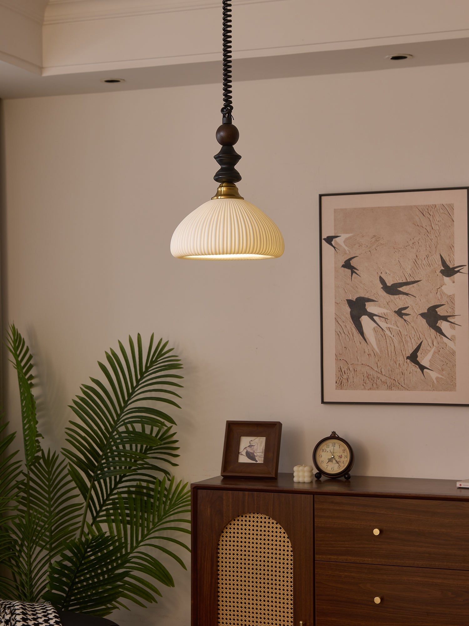 Halcyon Modern Minimalist Arch Wood Pendant Light-Neutral Decor