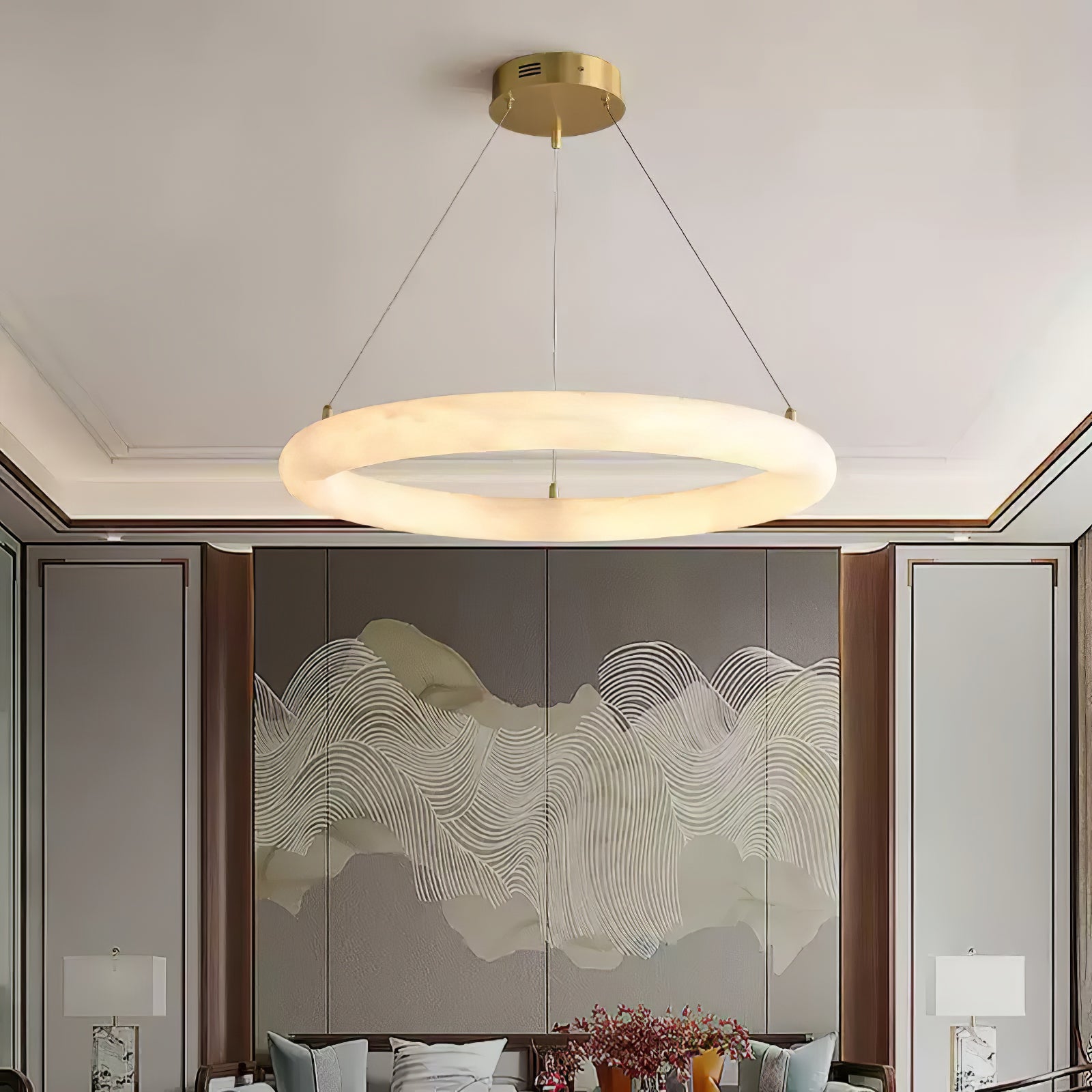 Erzorila Circular Alabaster Pendant Light-Neutral Decor