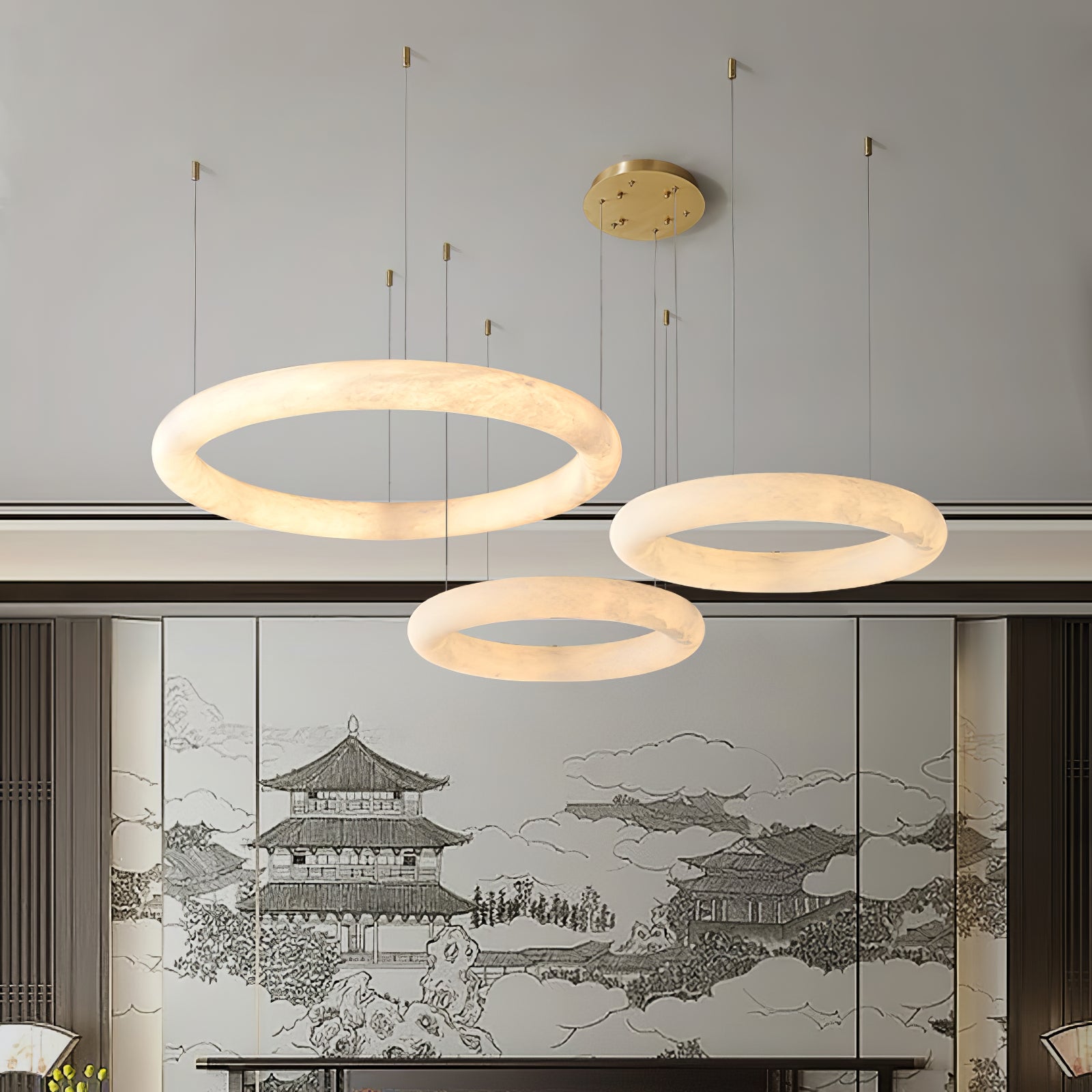 Erzorila Circular Alabaster Pendant Light-Neutral Decor