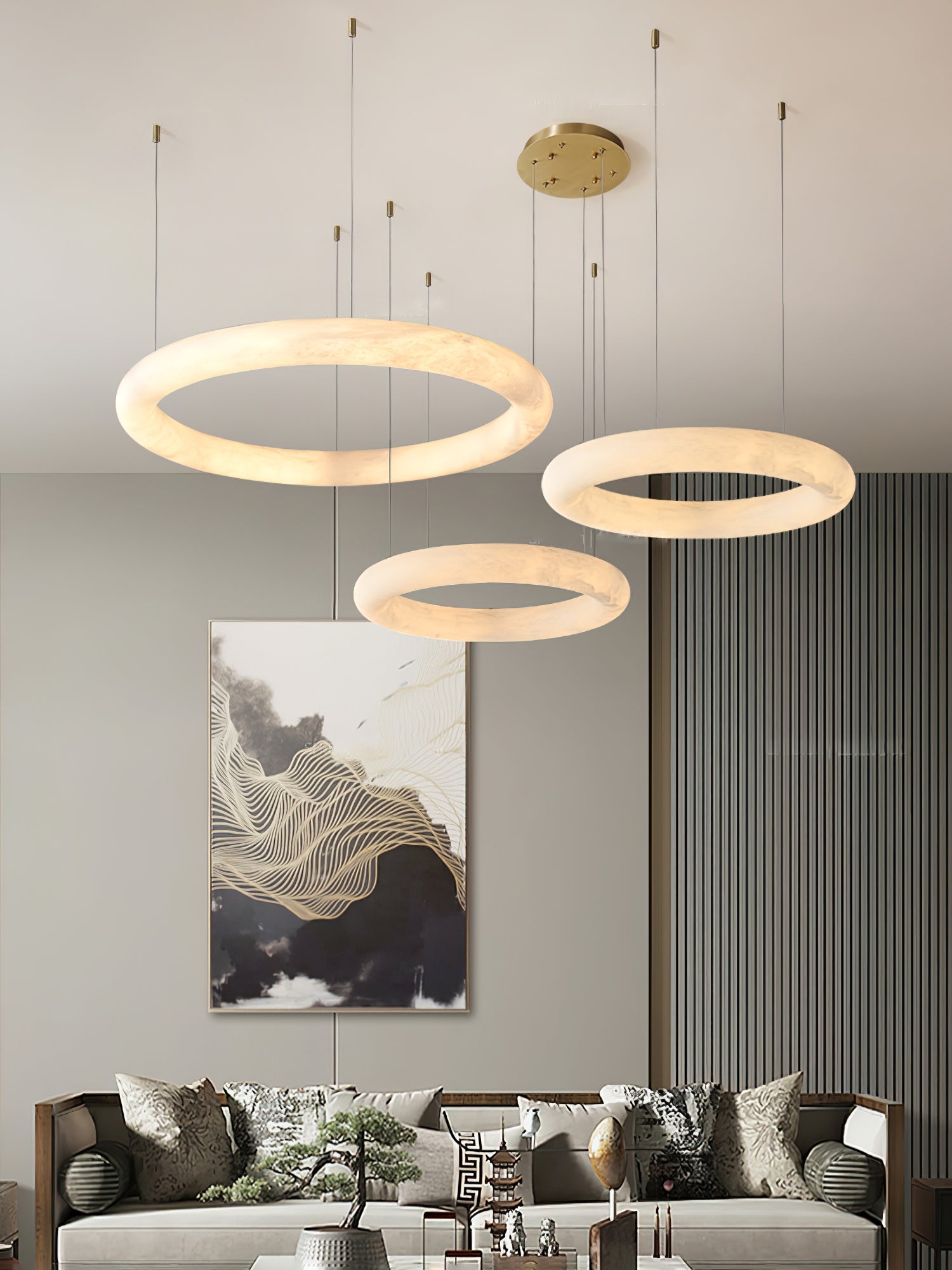 Erzorila Circular Alabaster Pendant Light-Neutral Decor