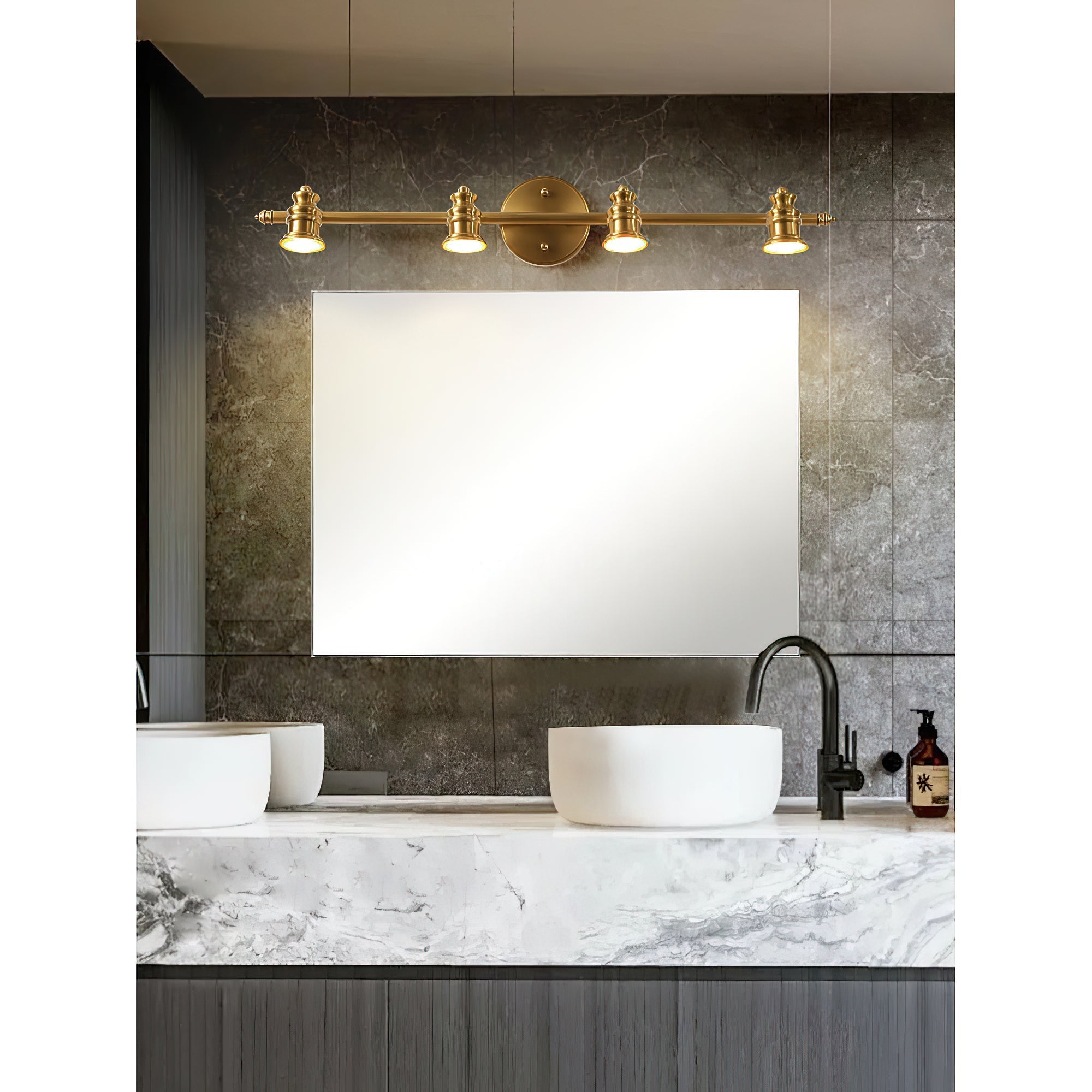 The five-head Halophane lamp casting light down a long wall.