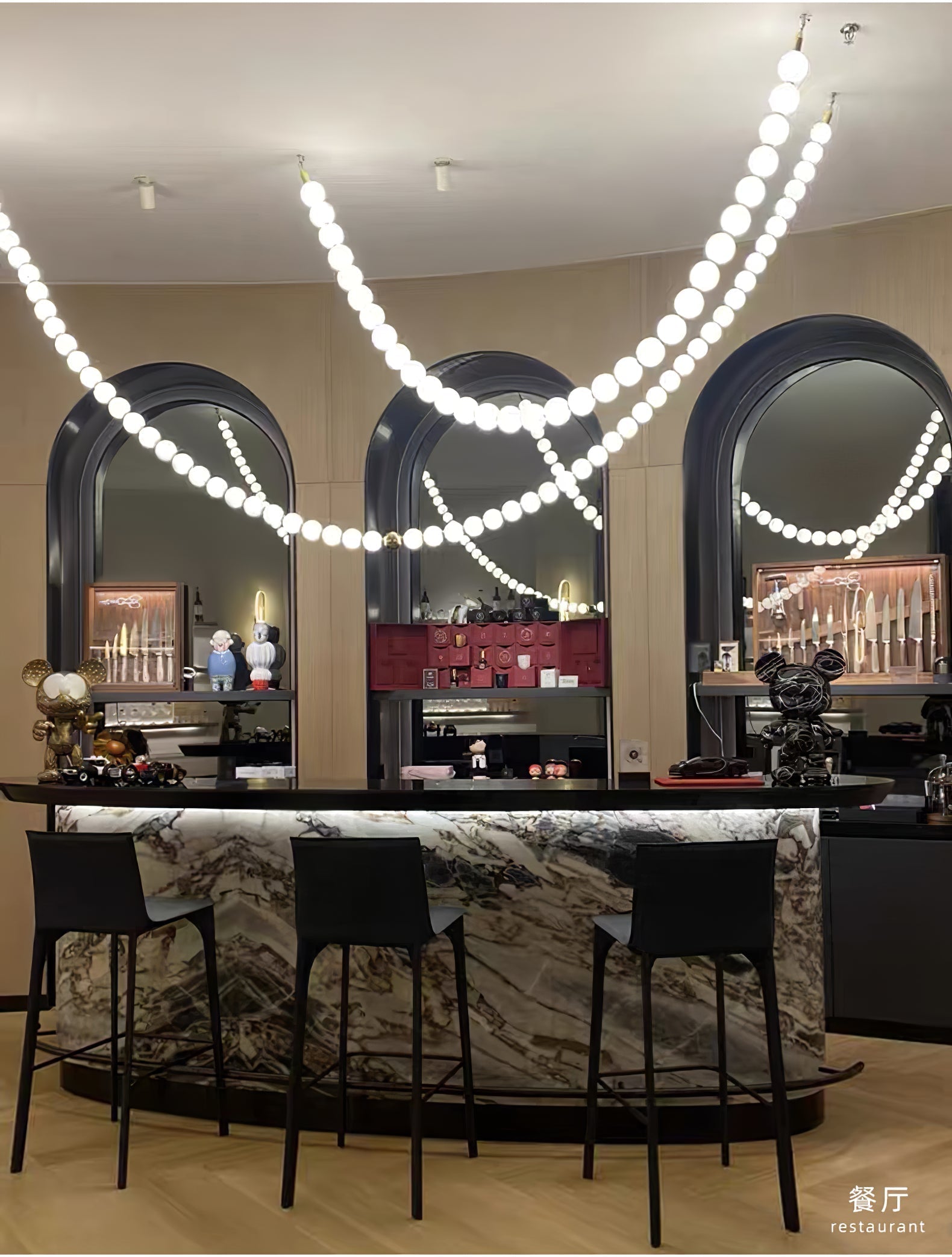 PearlCascade Glass Bead Chandelier-Neutral Decor