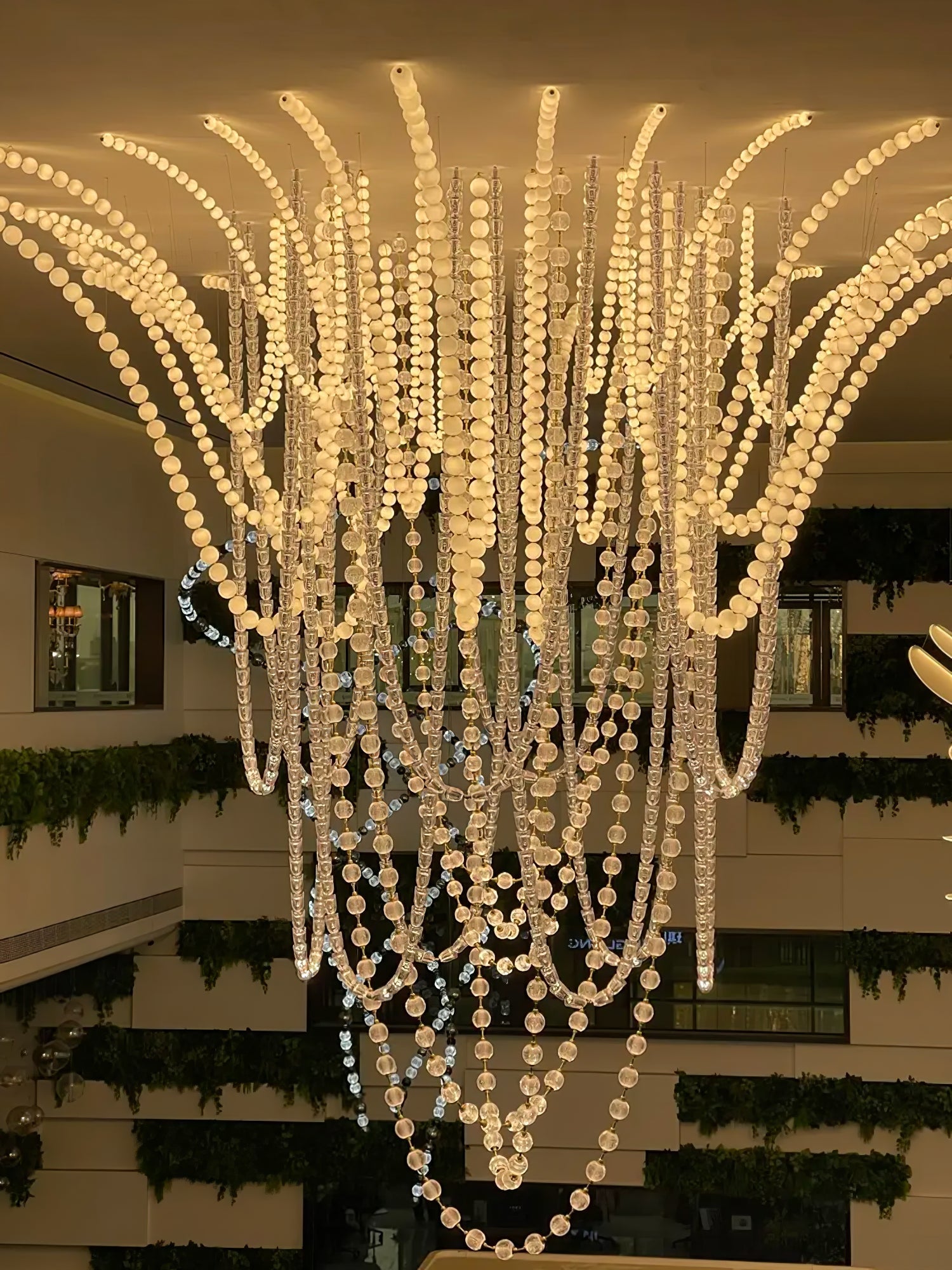 PearlCascade Glass Bead Chandelier-Neutral Decor