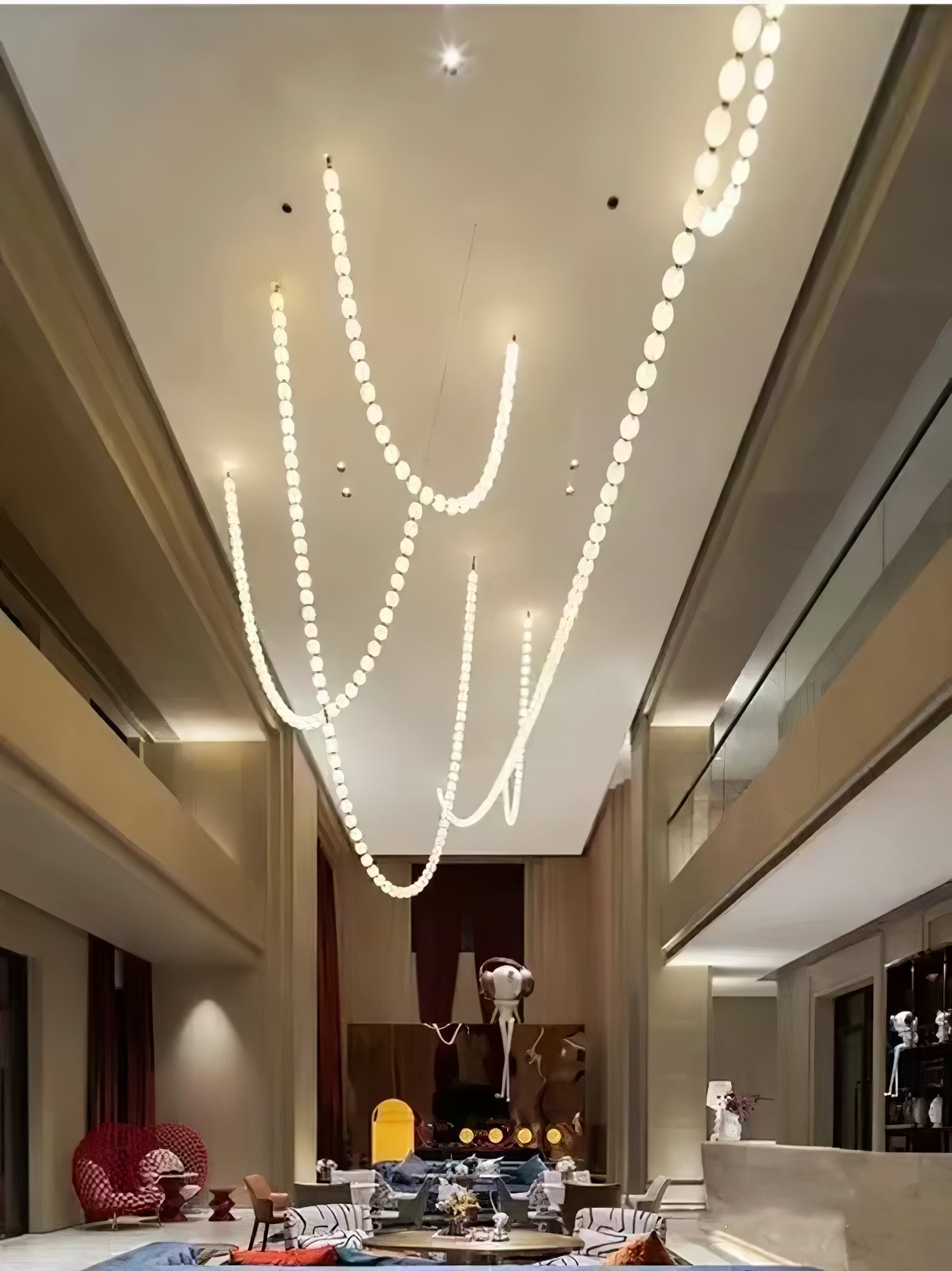 PearlCascade Glass Bead Chandelier-Neutral Decor
