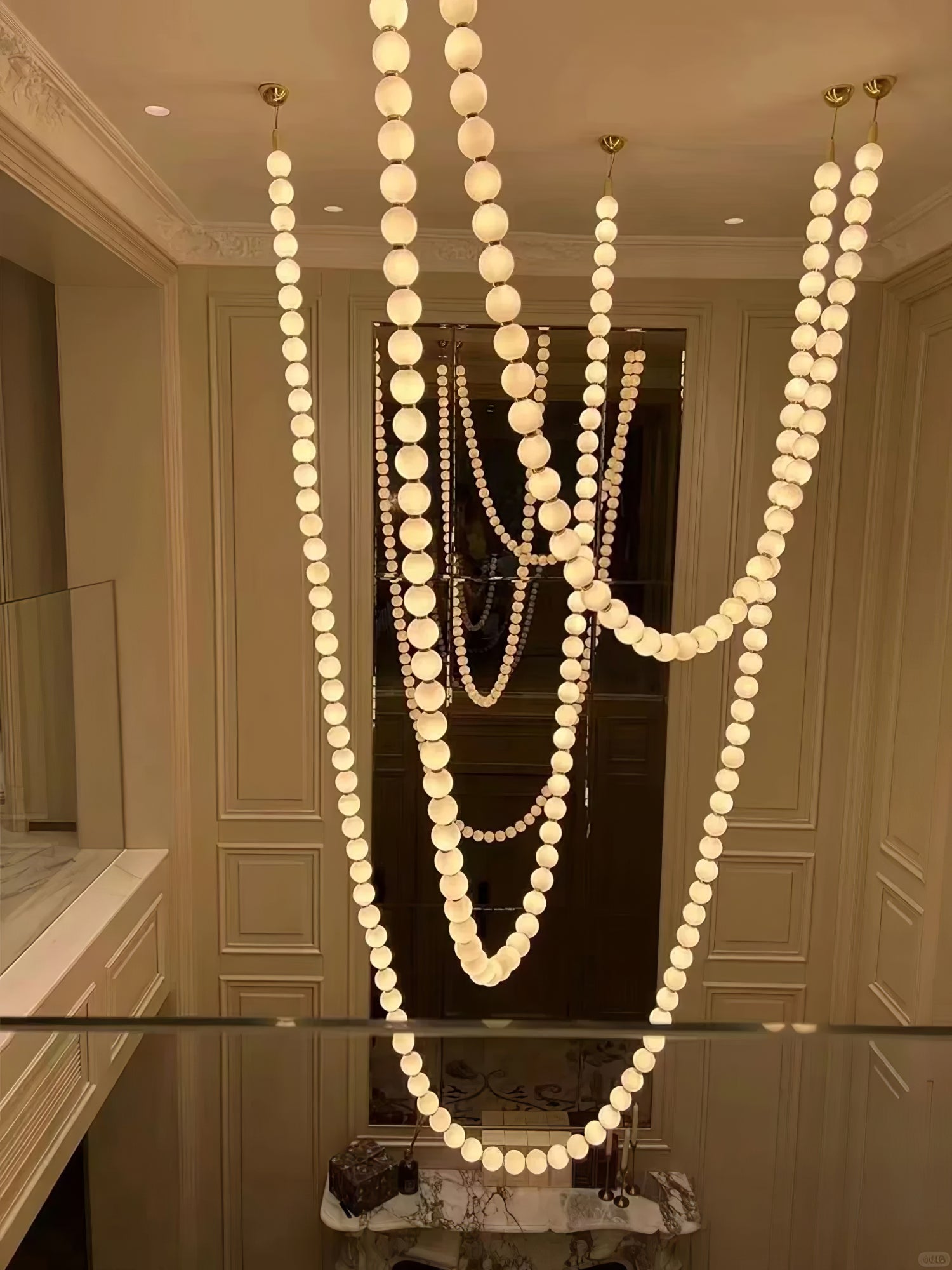 PearlCascade Glass Bead Chandelier-Neutral Decor
