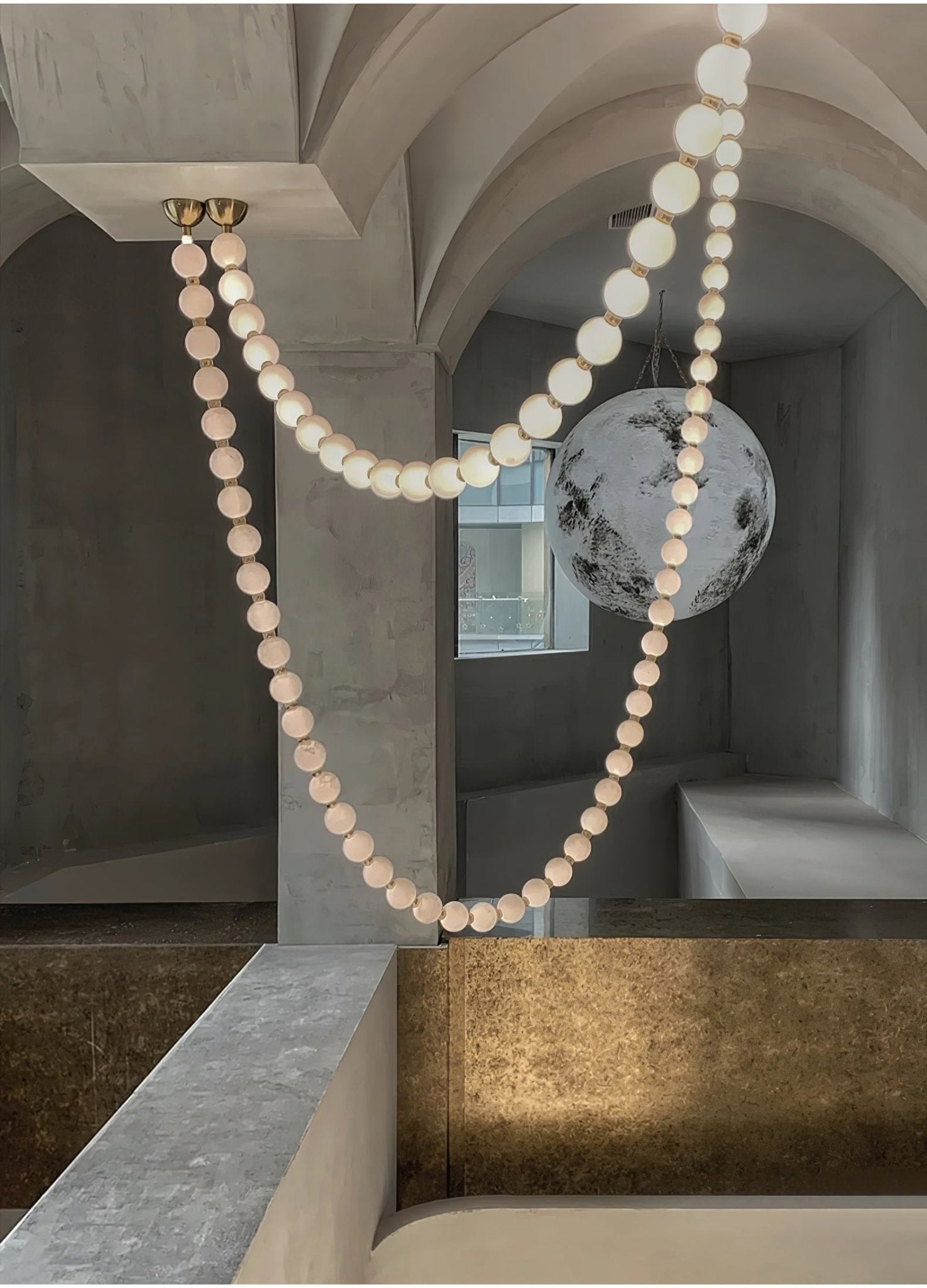 PearlCascade Glass Bead Chandelier-Neutral Decor