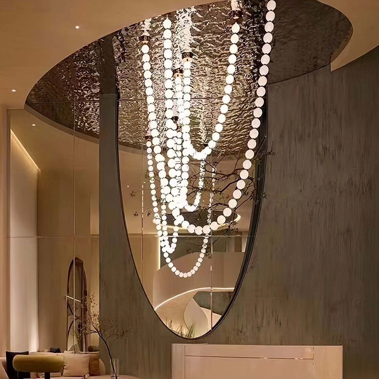 PearlCascade Glass Bead Chandelier-Neutral Decor