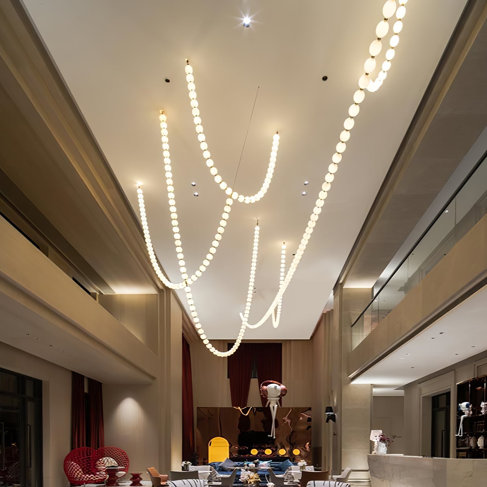 PearlCascade Glass Bead Chandelier-Neutral Decor