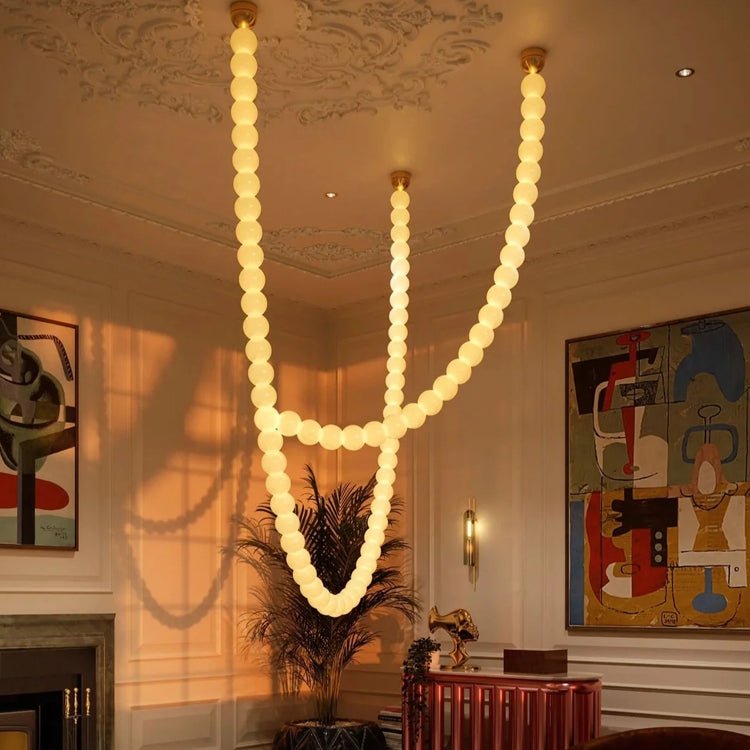 PearlCascade Glass Bead Chandelier-Neutral Decor