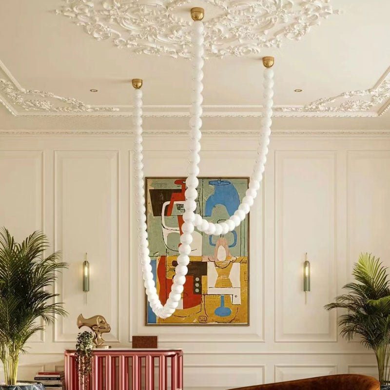 PearlCascade Glass Bead Chandelier-Neutral Decor