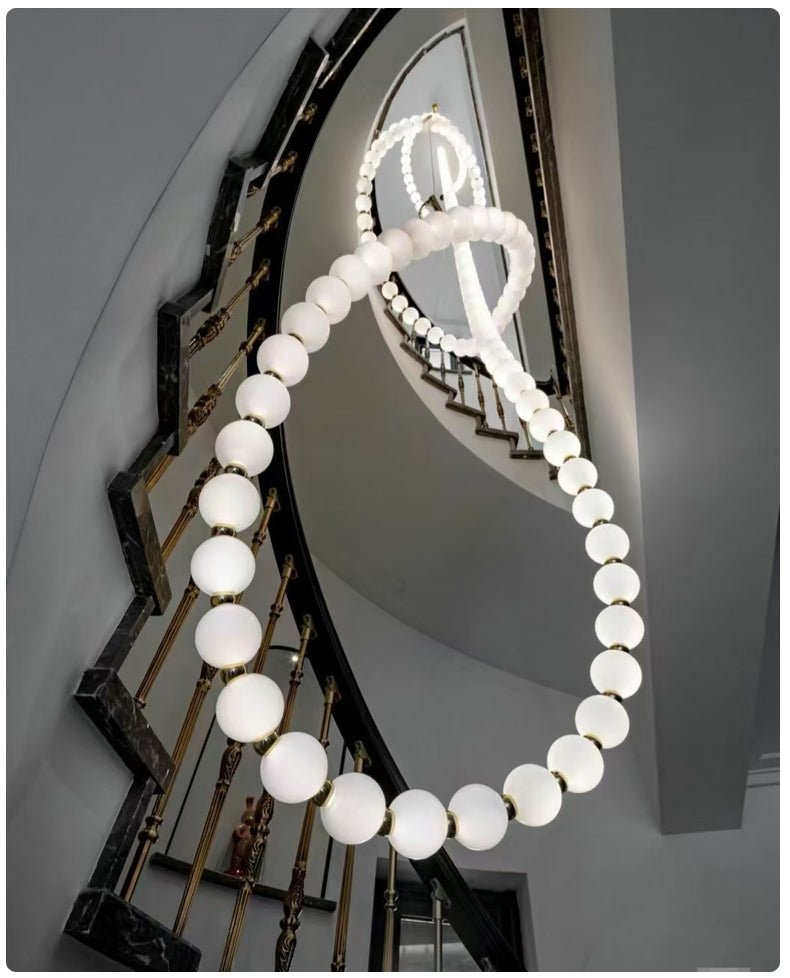 PearlCascade Glass Bead Chandelier-Neutral Decor