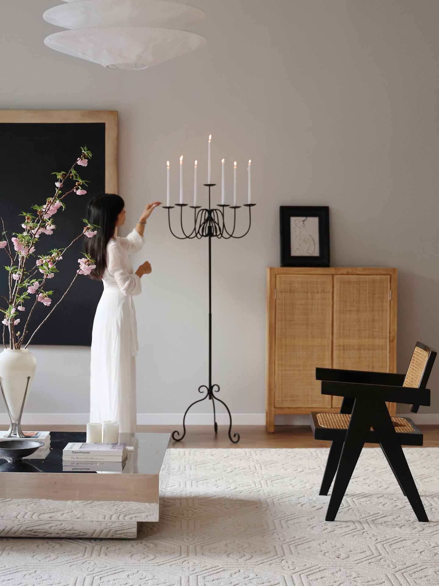 Wrought Iron Floor Candelabra-Neutral Decor