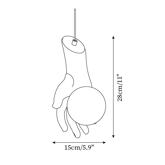 Pendant Light Hand Sculpture Wood Grip  Globe