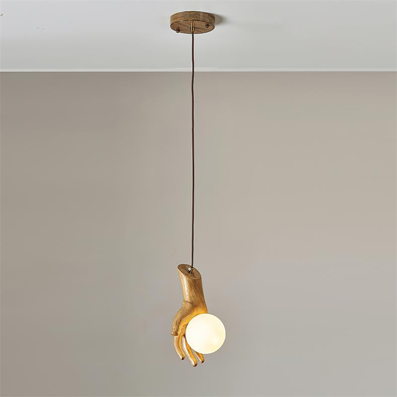 Pendant Light Hand Sculpture Wood Grip  Globe